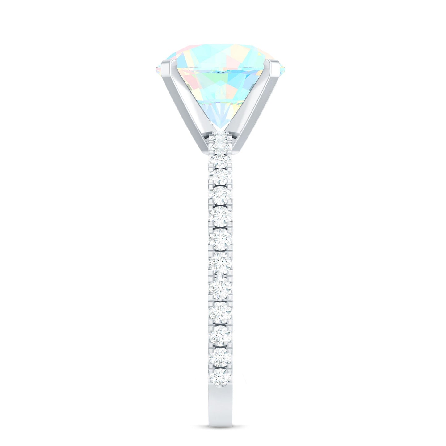 Natural 8mm Ethiopian Rainbow Opal Diamond Engagement Ring with Certificate