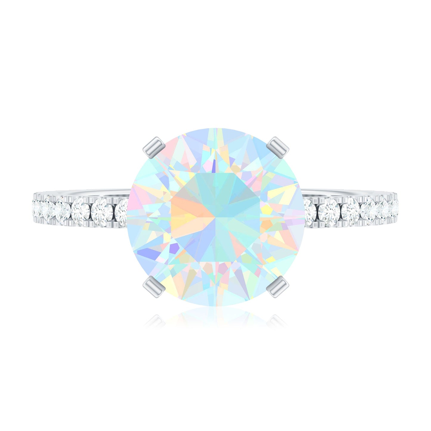 Natural 8mm Ethiopian Rainbow Opal Diamond Engagement Ring with Certificate