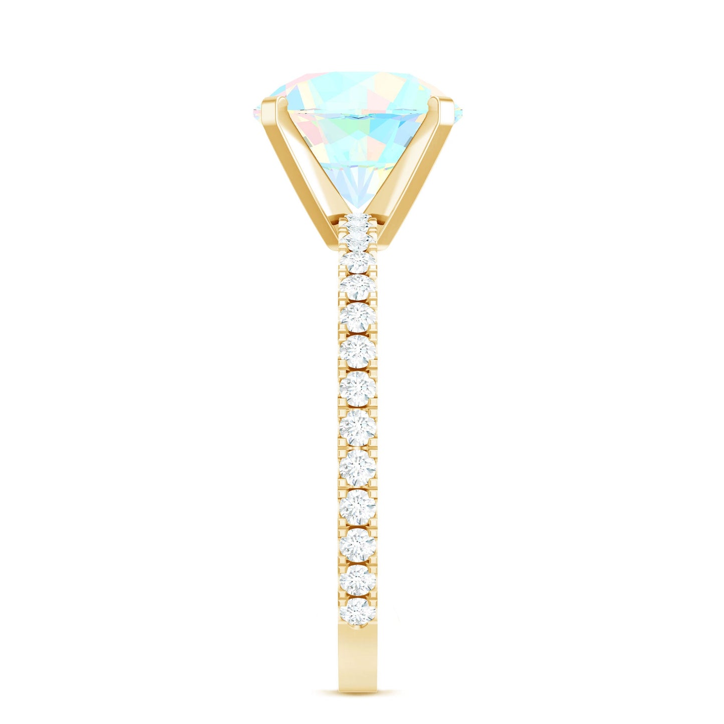 Natural 8mm Ethiopian Rainbow Opal Diamond Engagement Ring with Certificate