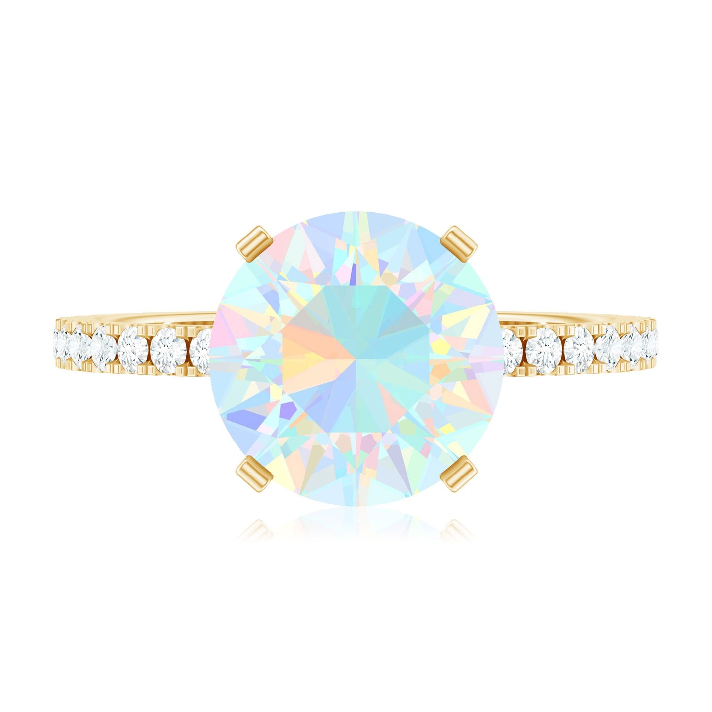 Natural 8mm Ethiopian Rainbow Opal Diamond Engagement Ring with Certificate