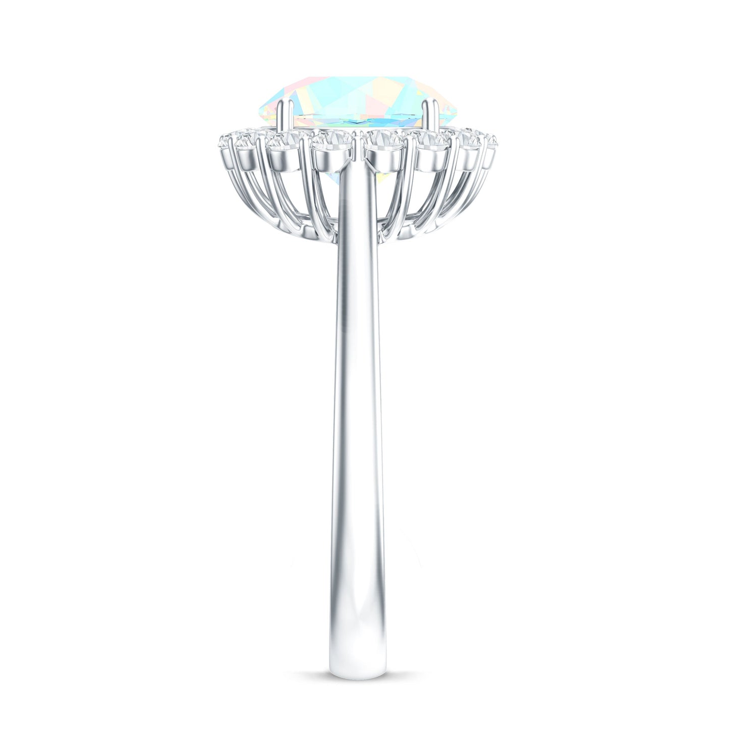 Certified Real 8mm Ethiopian Rainbow Opal Engagement Ring with Diamond Halo