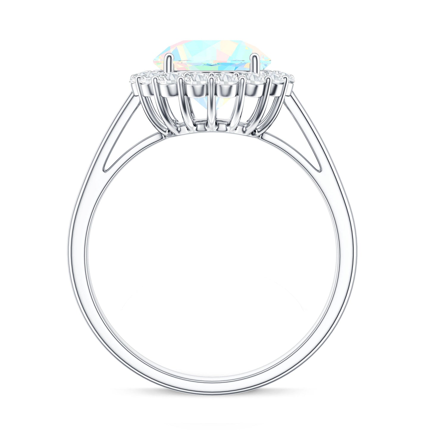 Certified Real 8mm Ethiopian Rainbow Opal Engagement Ring with Diamond Halo