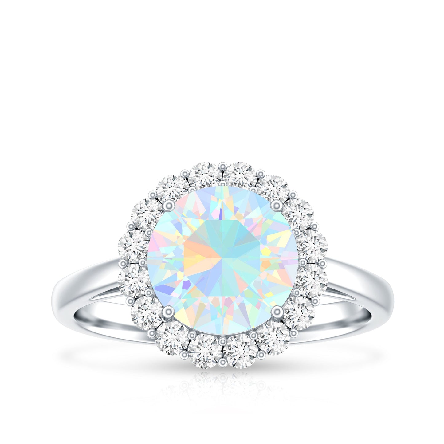Certified Real 8mm Ethiopian Rainbow Opal Engagement Ring with Diamond Halo