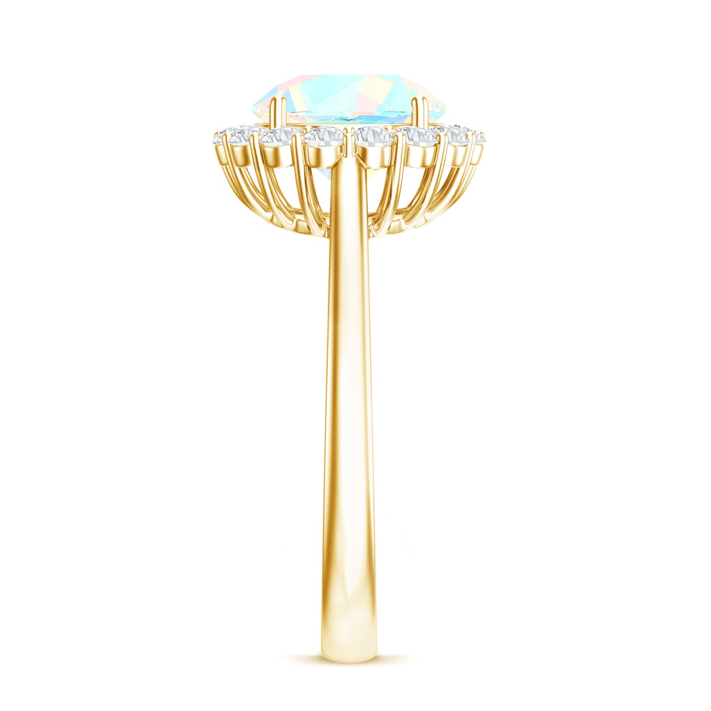 Certified Real 8mm Ethiopian Rainbow Opal Engagement Ring with Diamond Halo