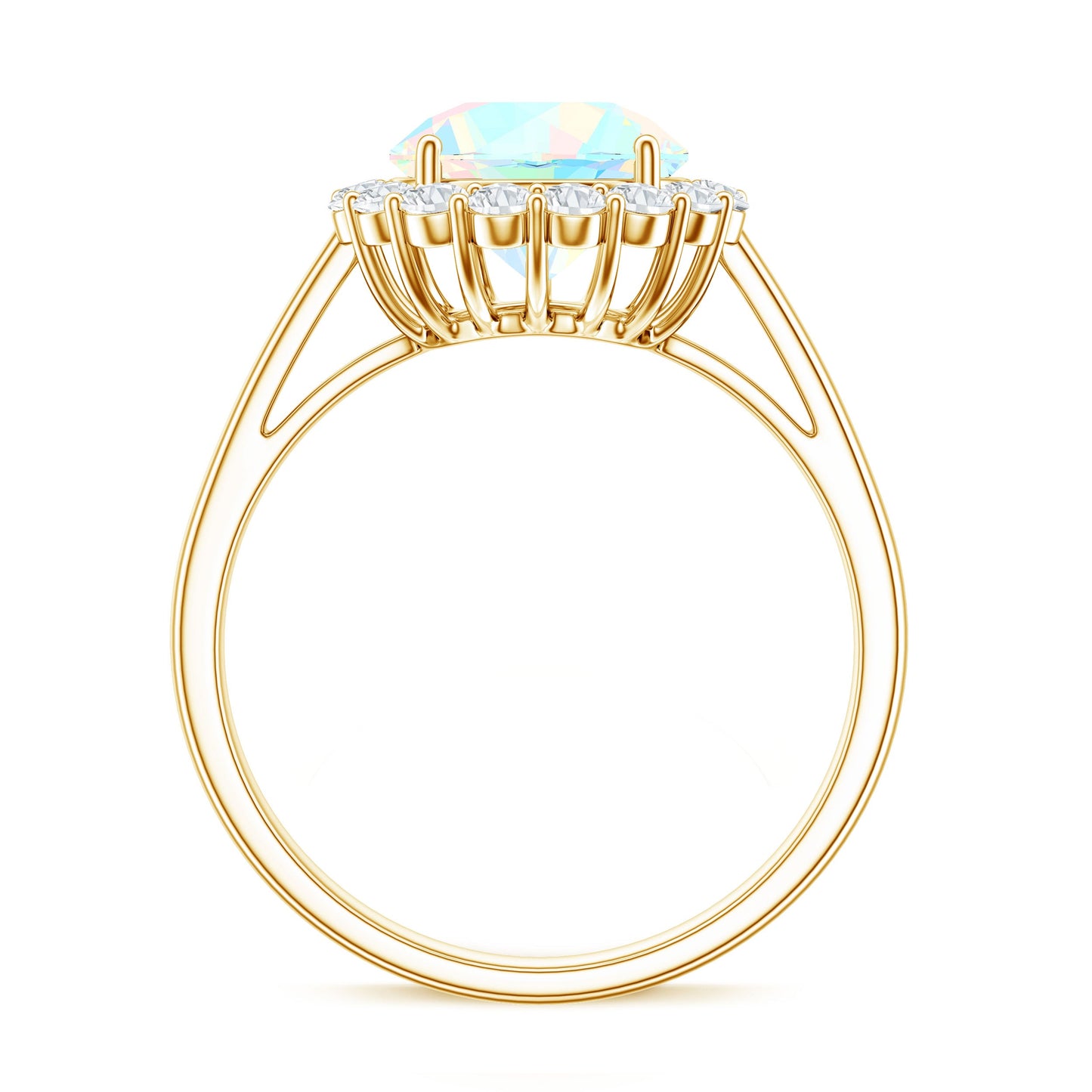 Certified Real 8mm Ethiopian Rainbow Opal Engagement Ring with Diamond Halo