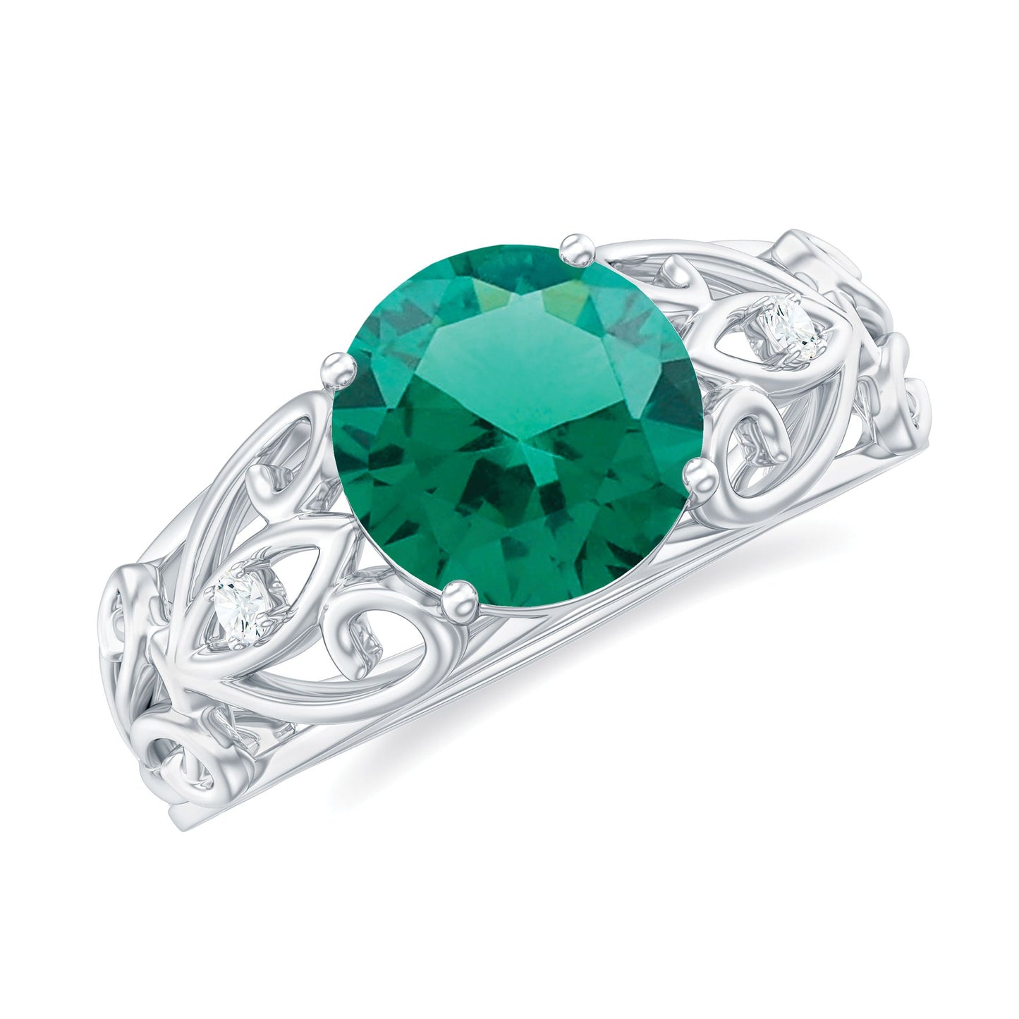 Certified 8 mm Lab Grown Emerald Antique Engagement Ring