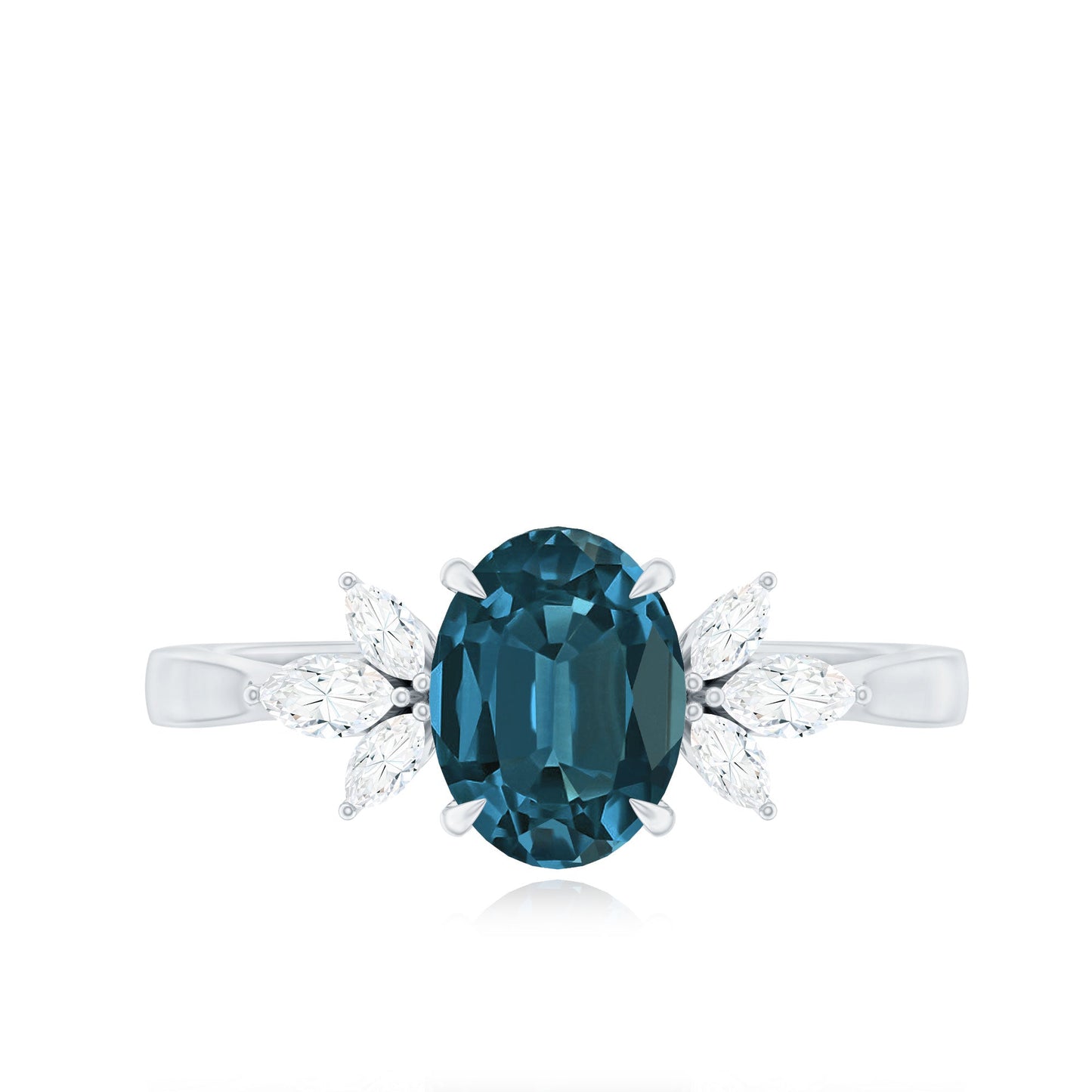 Oval Cut London Blue Topaz Engagement Ring with Diamond Trio