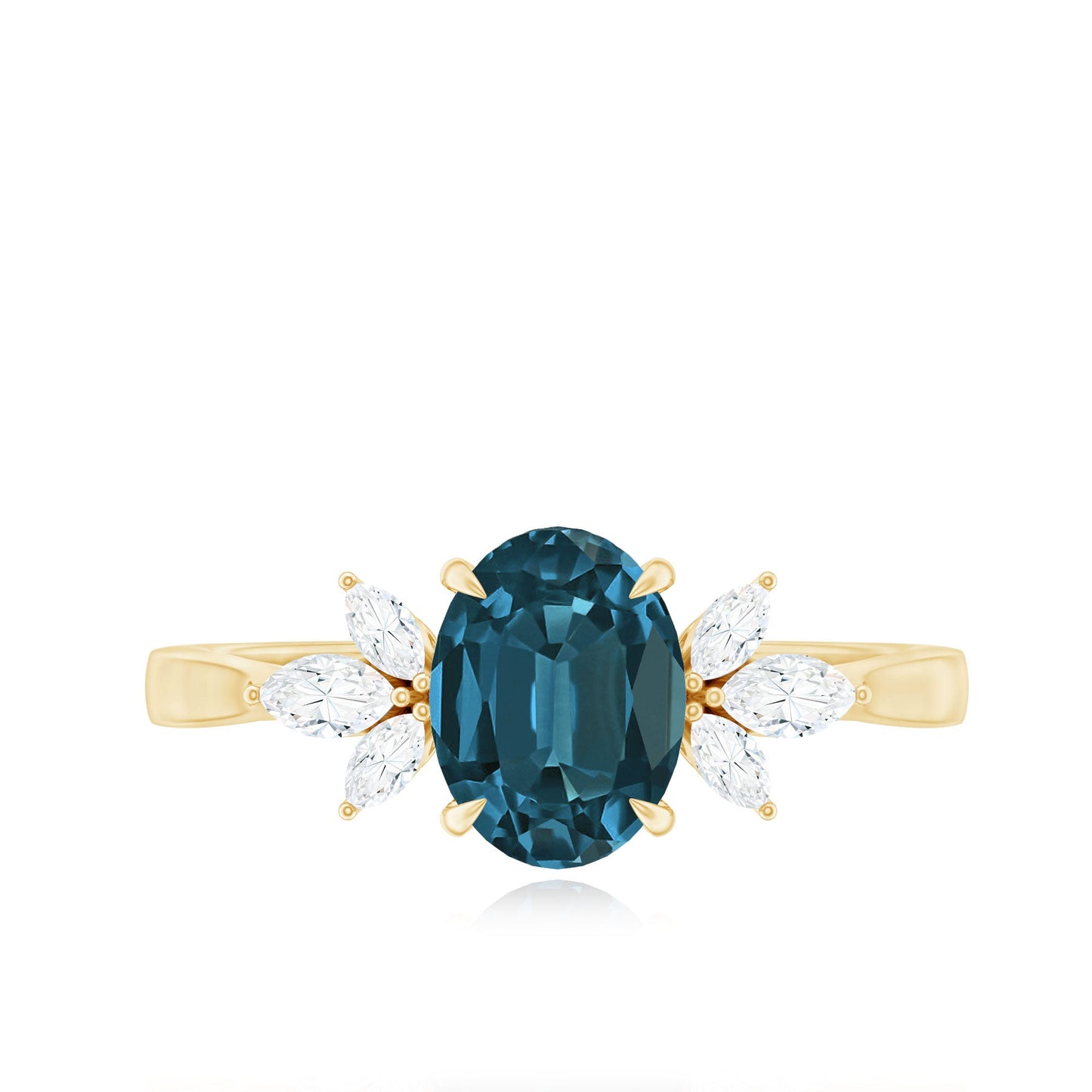 Oval Cut London Blue Topaz Engagement Ring with Diamond Trio
