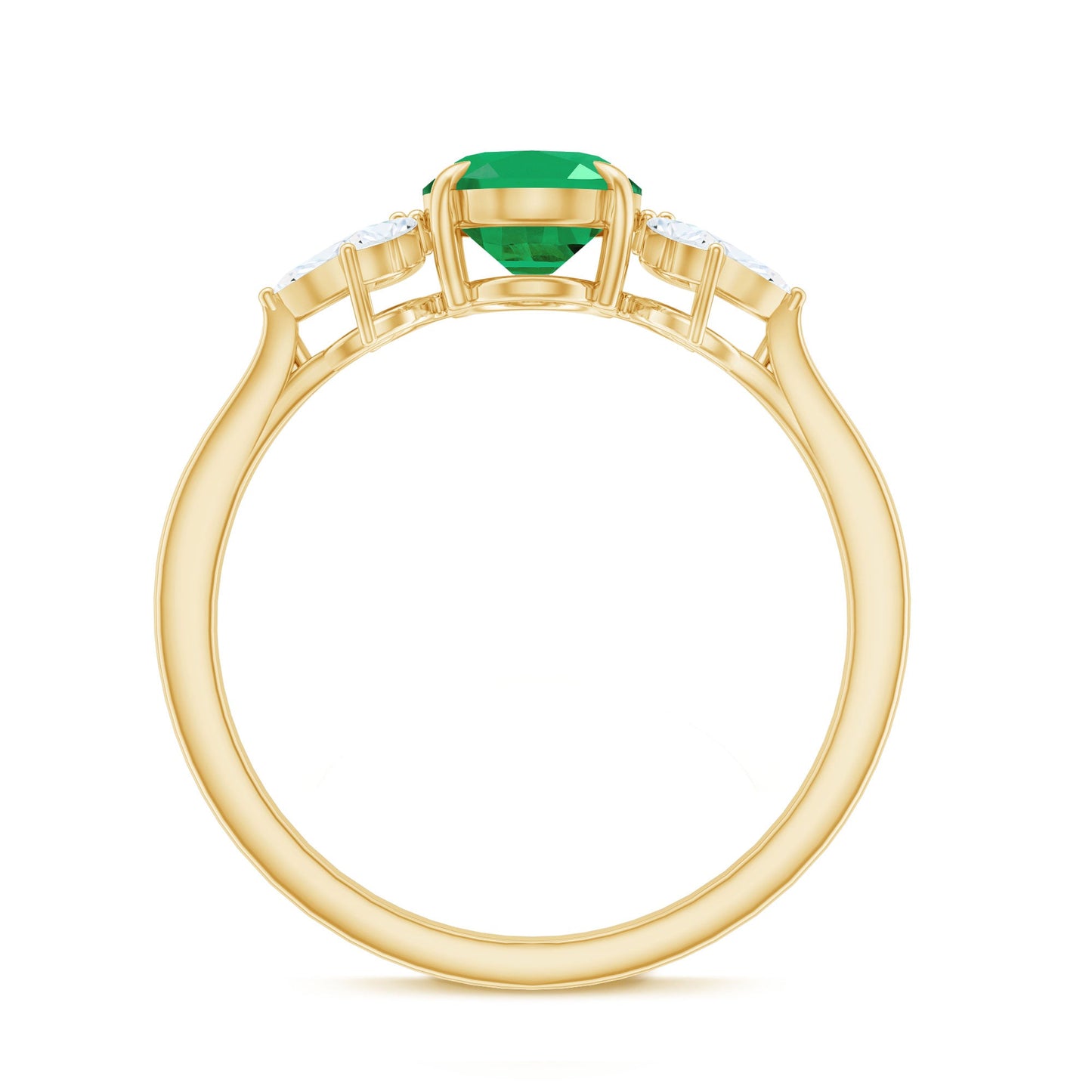 Natural 6X8MM Oval Emerald Engagement Ring with Diamond Trio