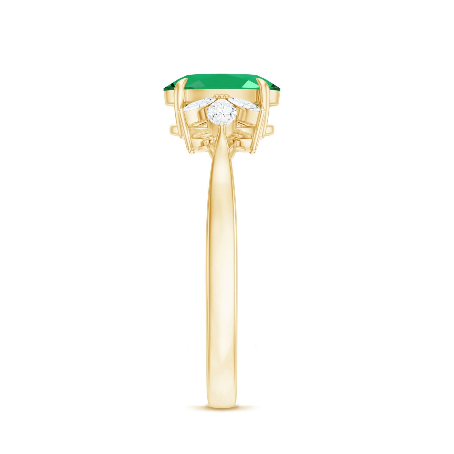 Natural 6X8MM Oval Emerald Engagement Ring with Diamond Trio