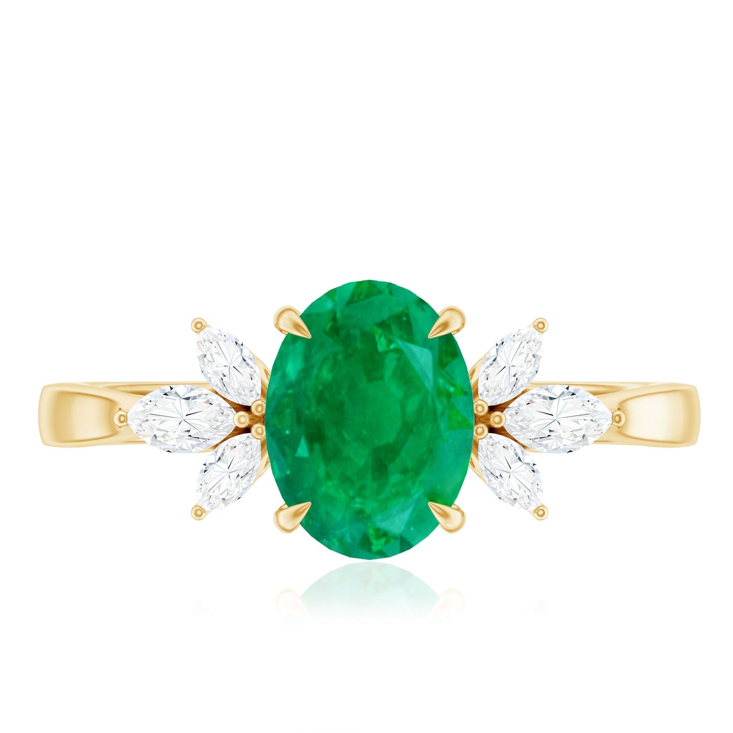 Natural 6X8MM Oval Emerald Engagement Ring with Diamond Trio