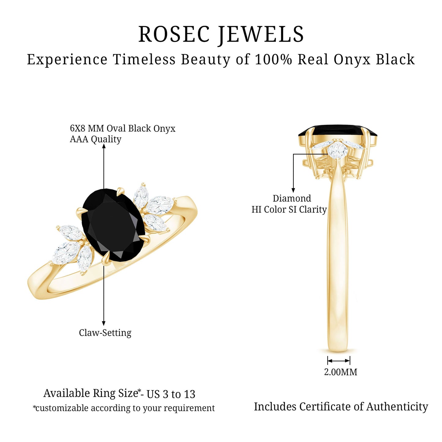 Oval Cut Black Onyx Engagement Ring with Diamond Trio
