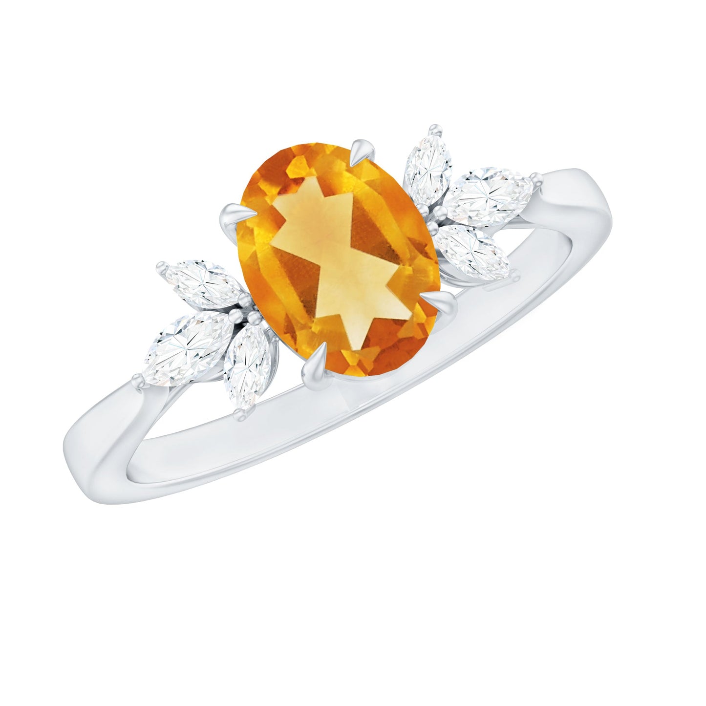 Certified Real 6X8mm Citrine Oval Engagement Ring with Diamond Trio