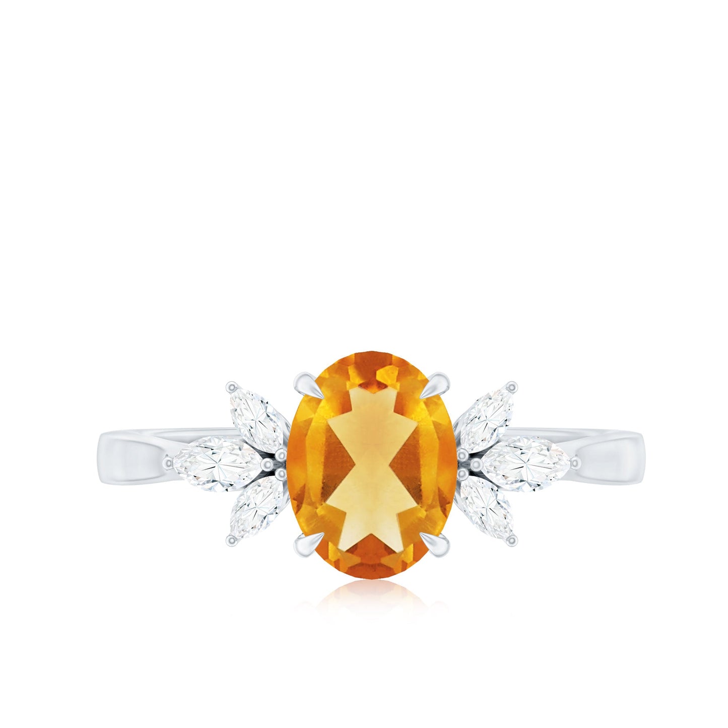 Certified Real 6X8mm Citrine Oval Engagement Ring with Diamond Trio