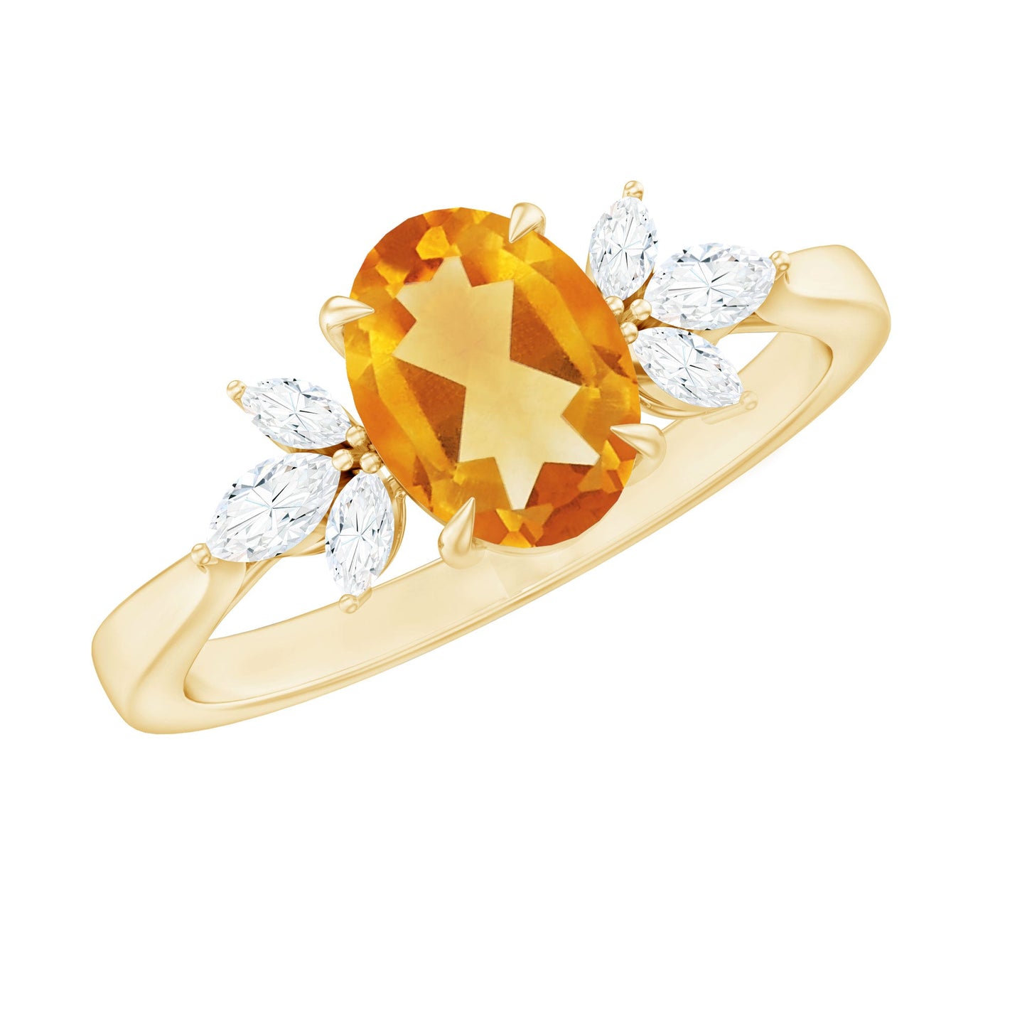 Certified Real 6X8mm Citrine Oval Engagement Ring with Diamond Trio