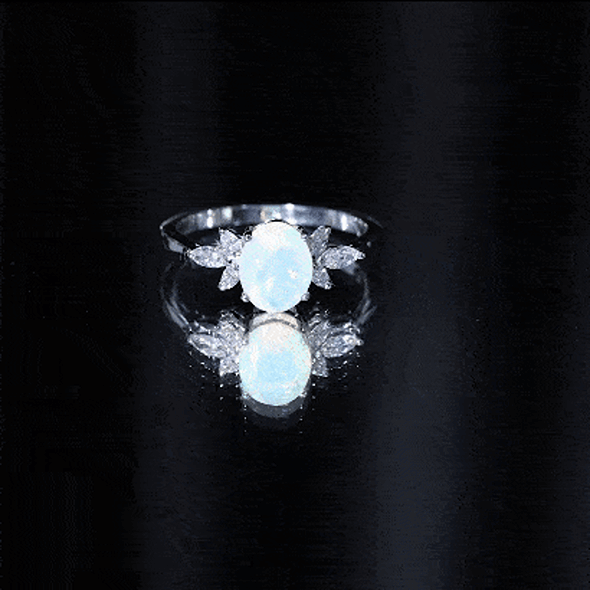 Natural 6X8mm Rainbow Opal Oval Engagement Ring with Diamond