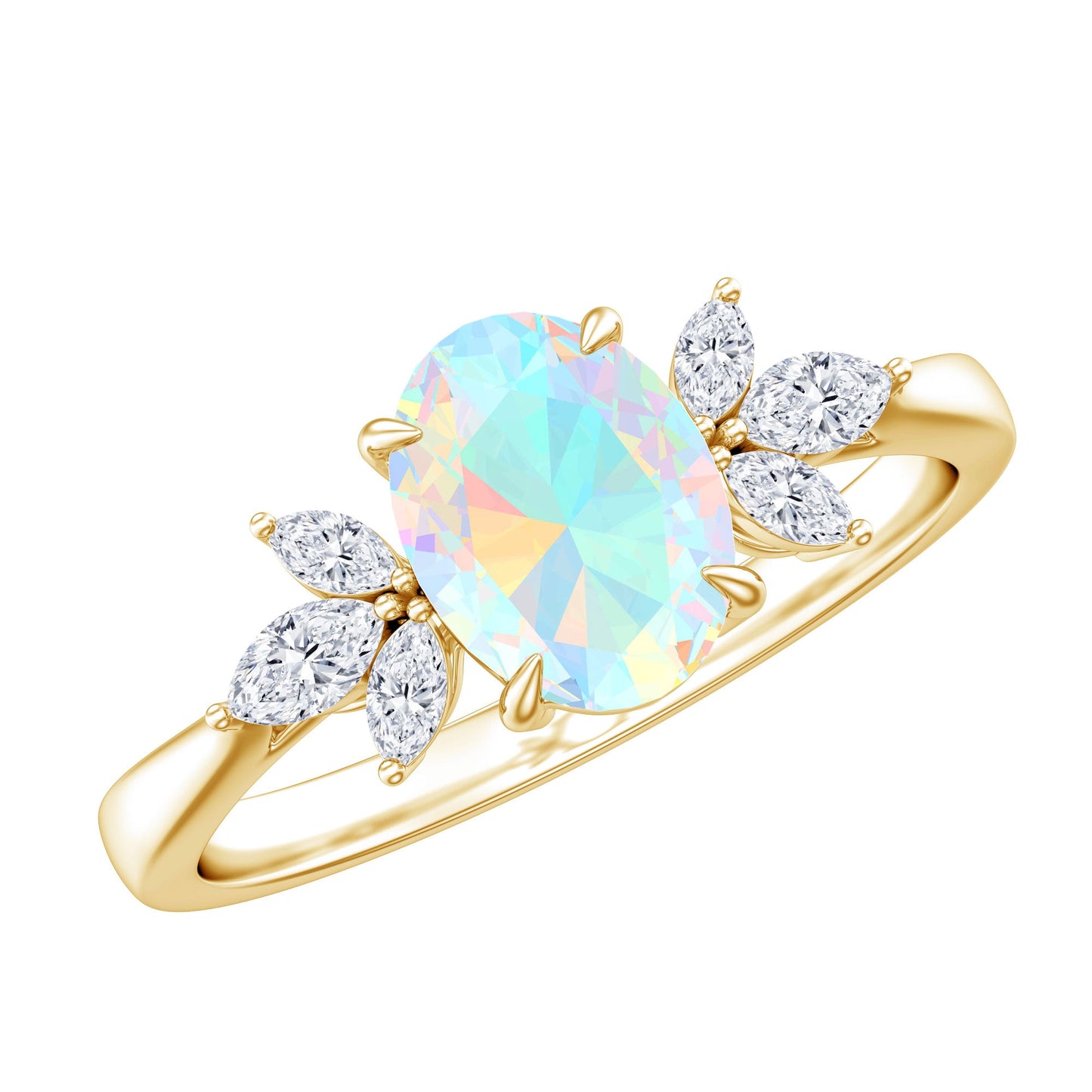 Natural 6X8mm Rainbow Opal Oval Engagement Ring with Diamond