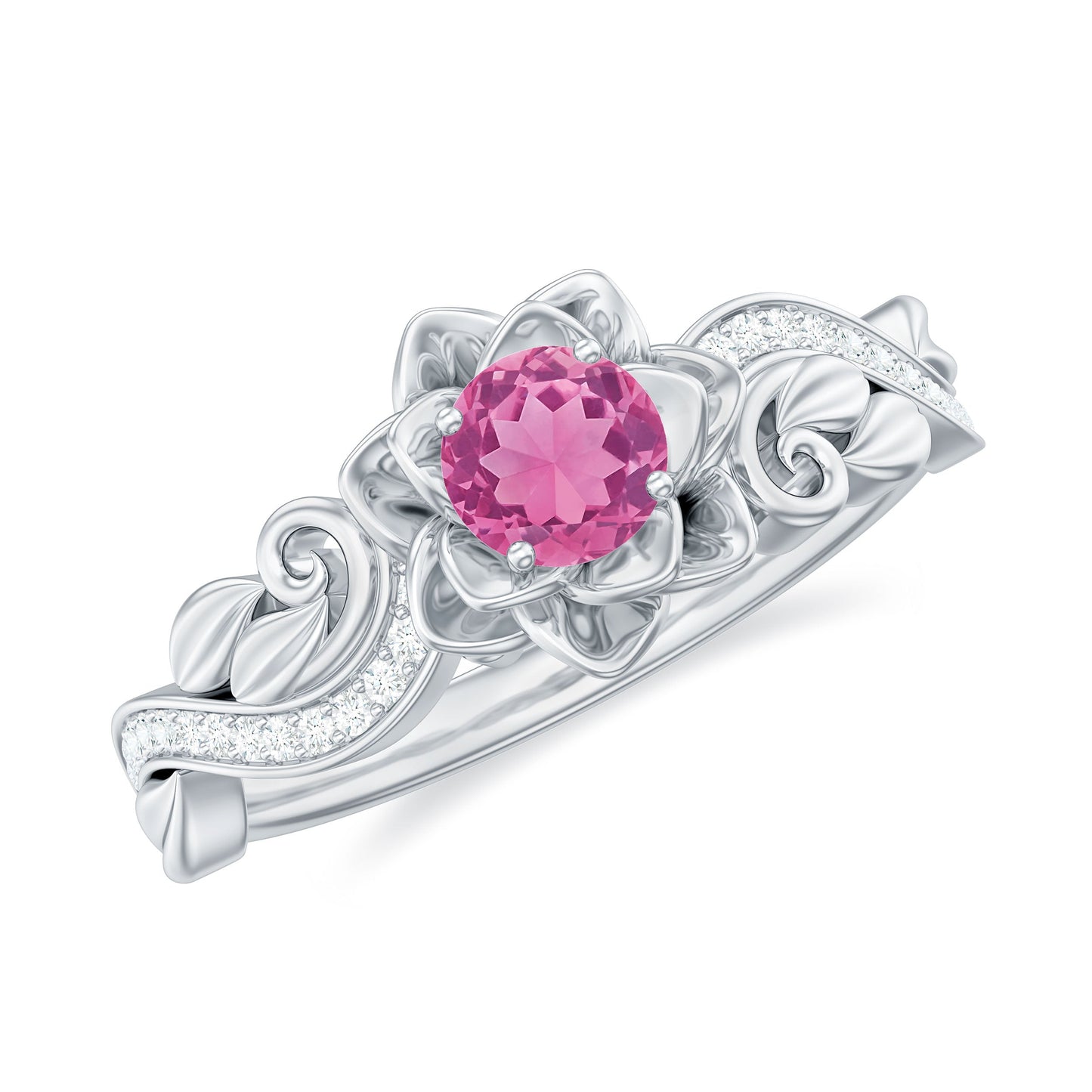 Nature Inspired Pink Tourmaline and Diamond Engagement Ring