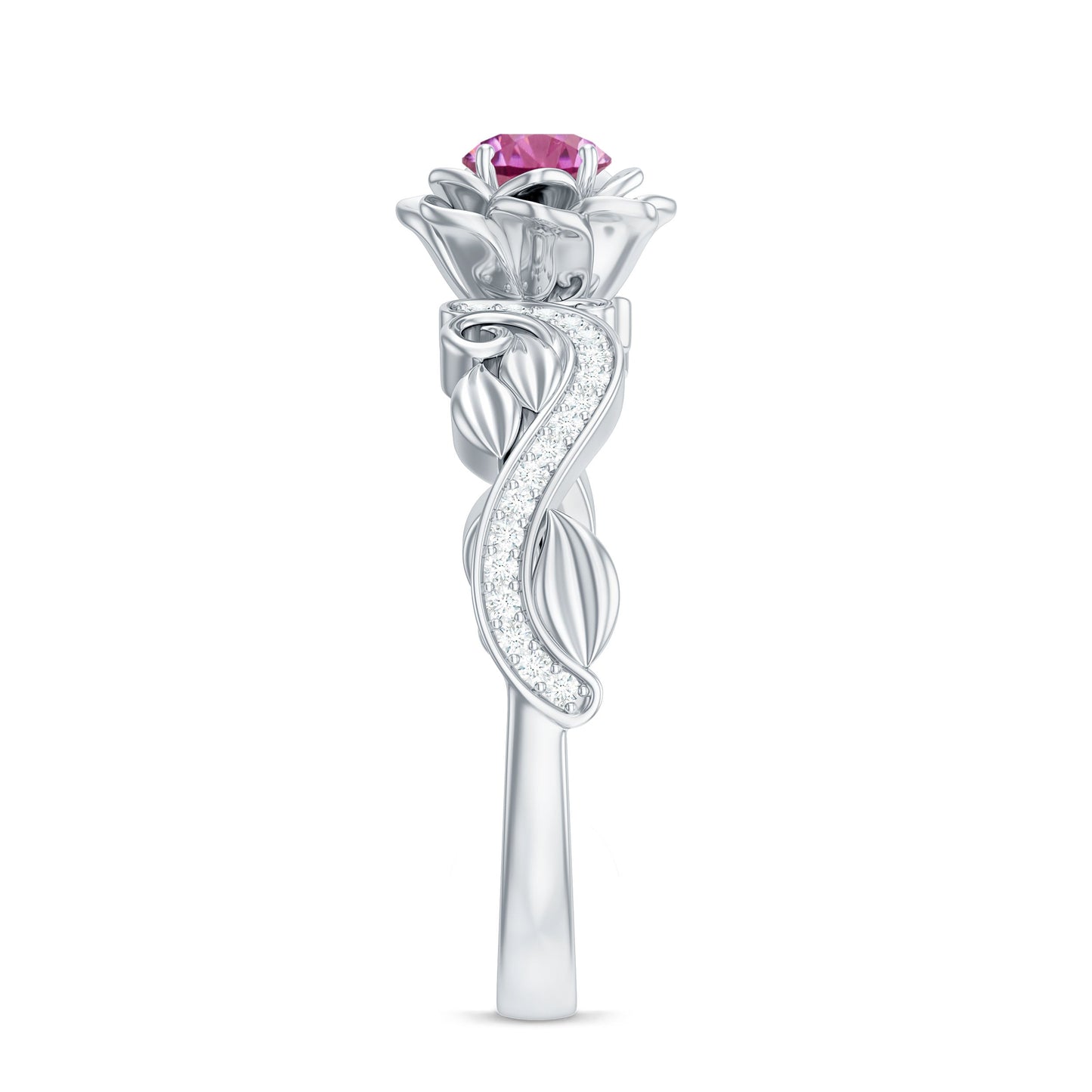 Nature Inspired Pink Tourmaline and Diamond Engagement Ring