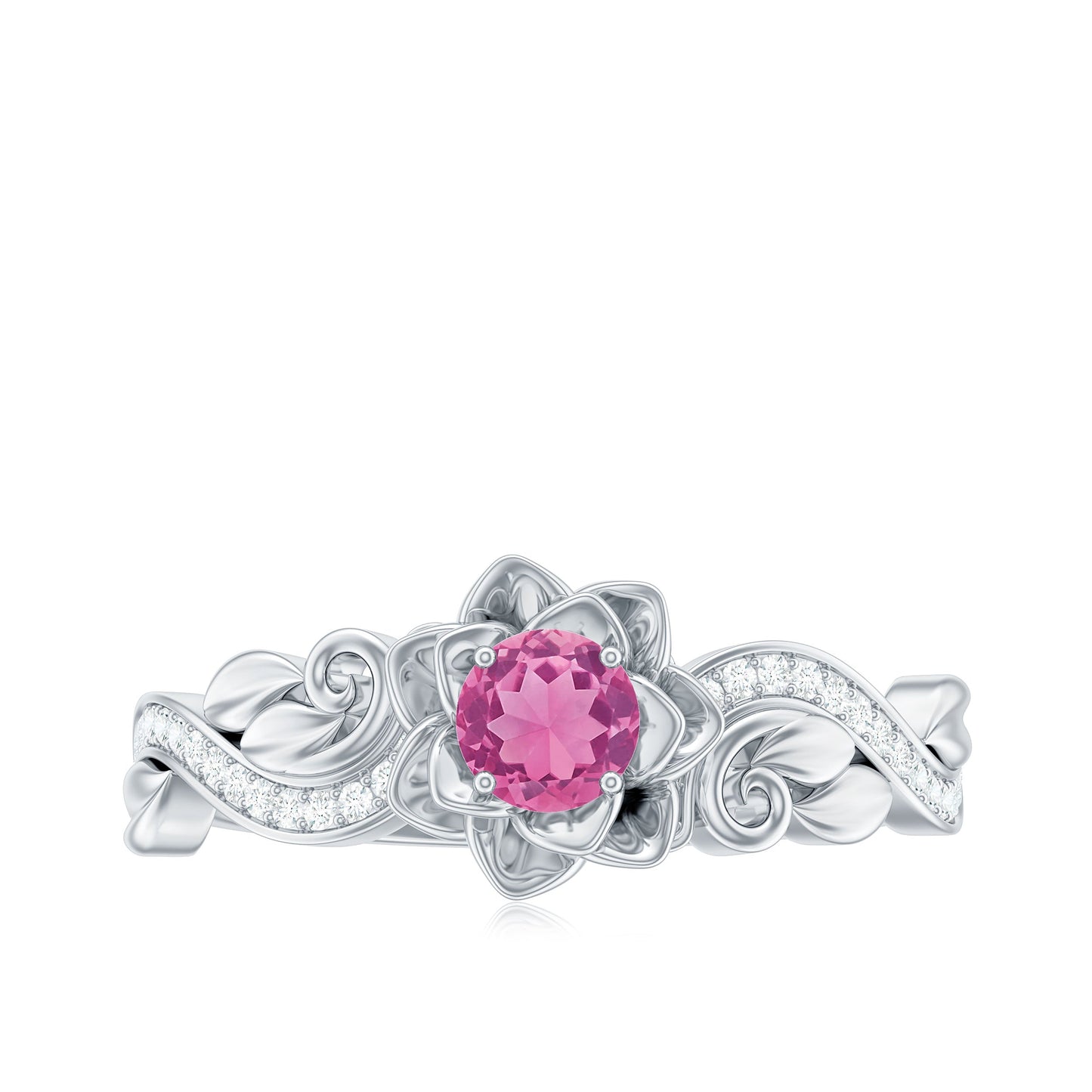 Nature Inspired Pink Tourmaline and Diamond Engagement Ring