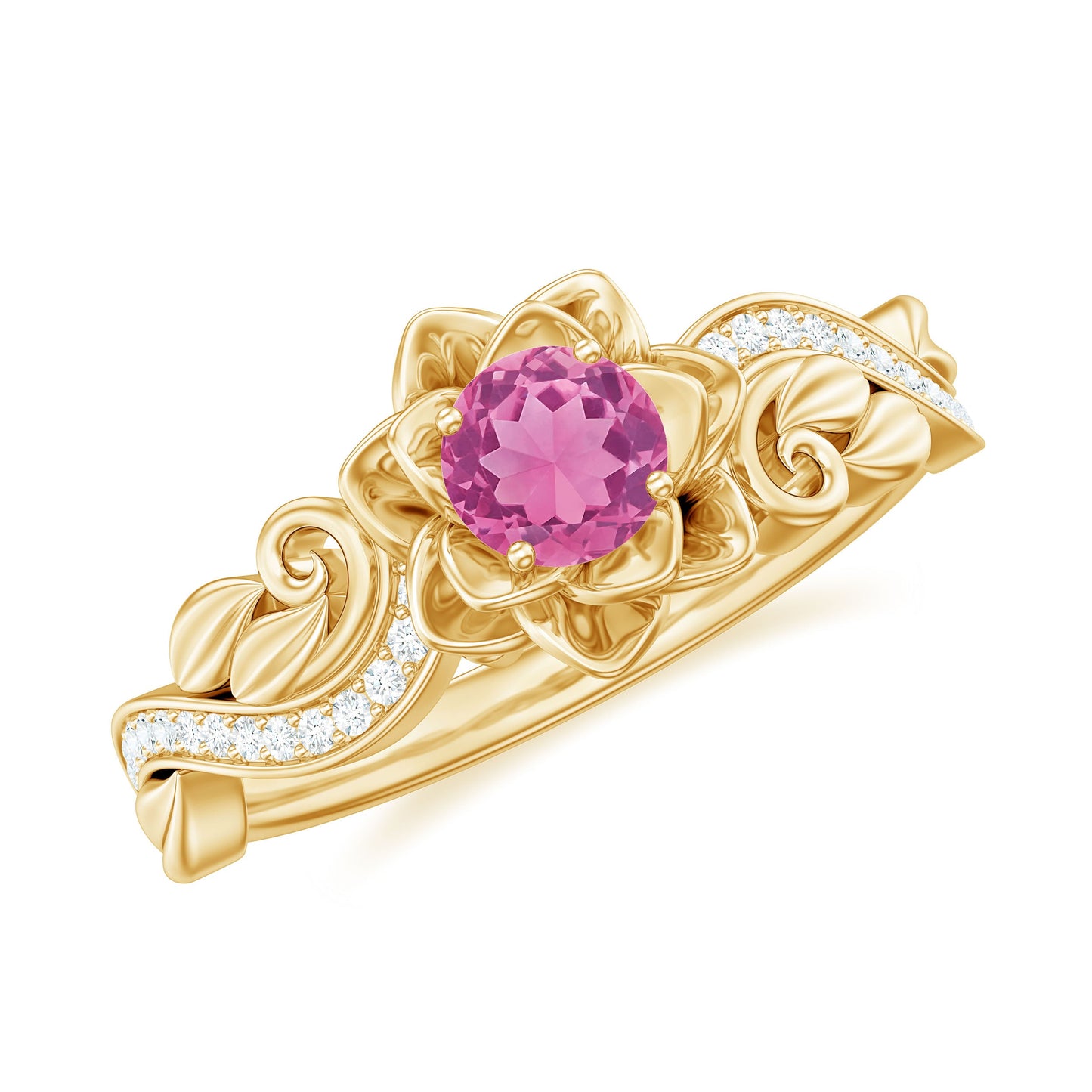 Nature Inspired Pink Tourmaline and Diamond Engagement Ring