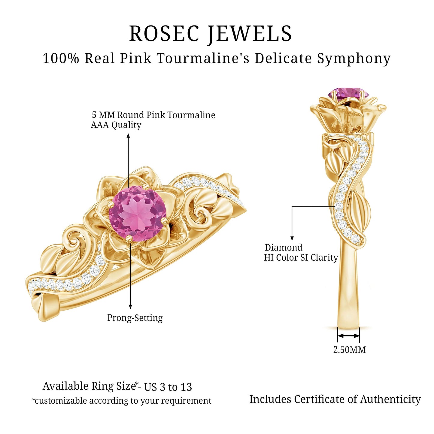 Nature Inspired Pink Tourmaline and Diamond Engagement Ring