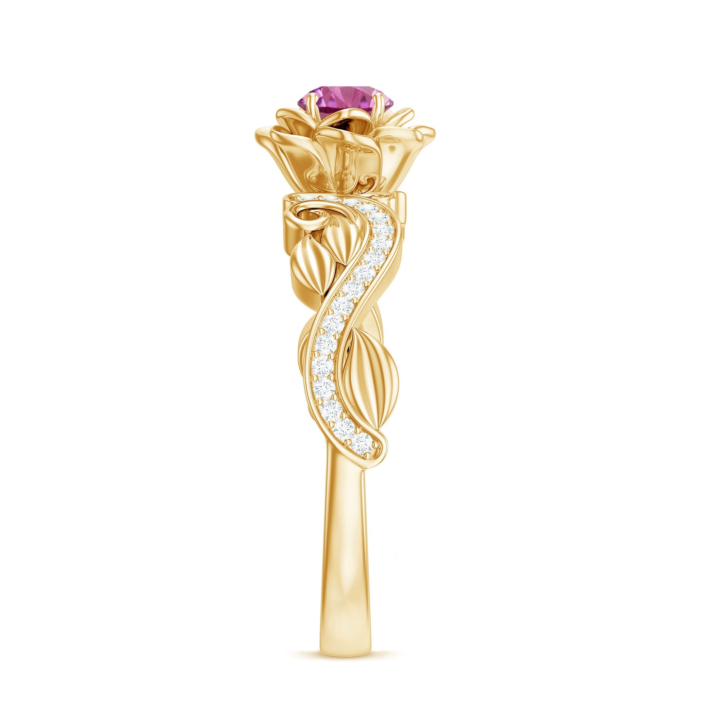 Nature Inspired Pink Tourmaline and Diamond Engagement Ring
