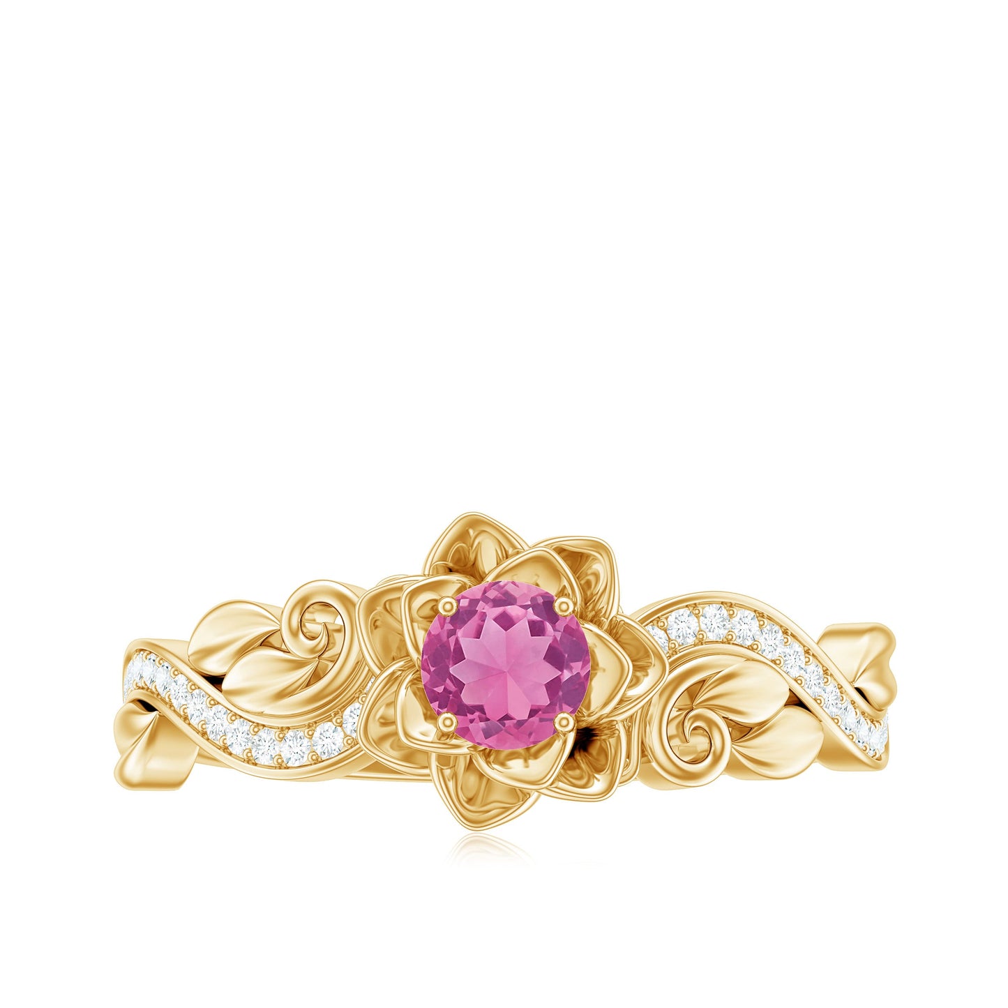 Nature Inspired Pink Tourmaline and Diamond Engagement Ring