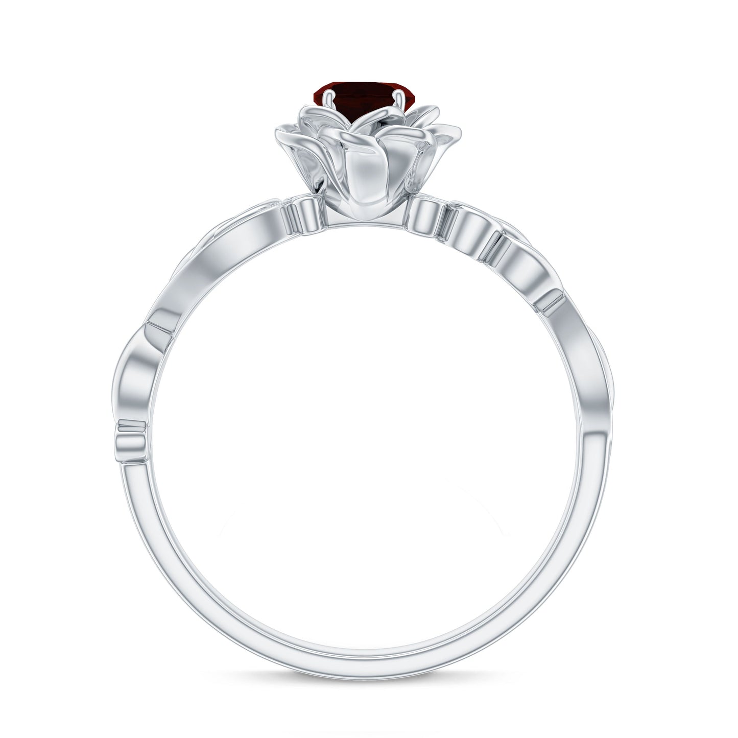 Certified Natural Garnet Rose Flower Engagement Ring with Diamond