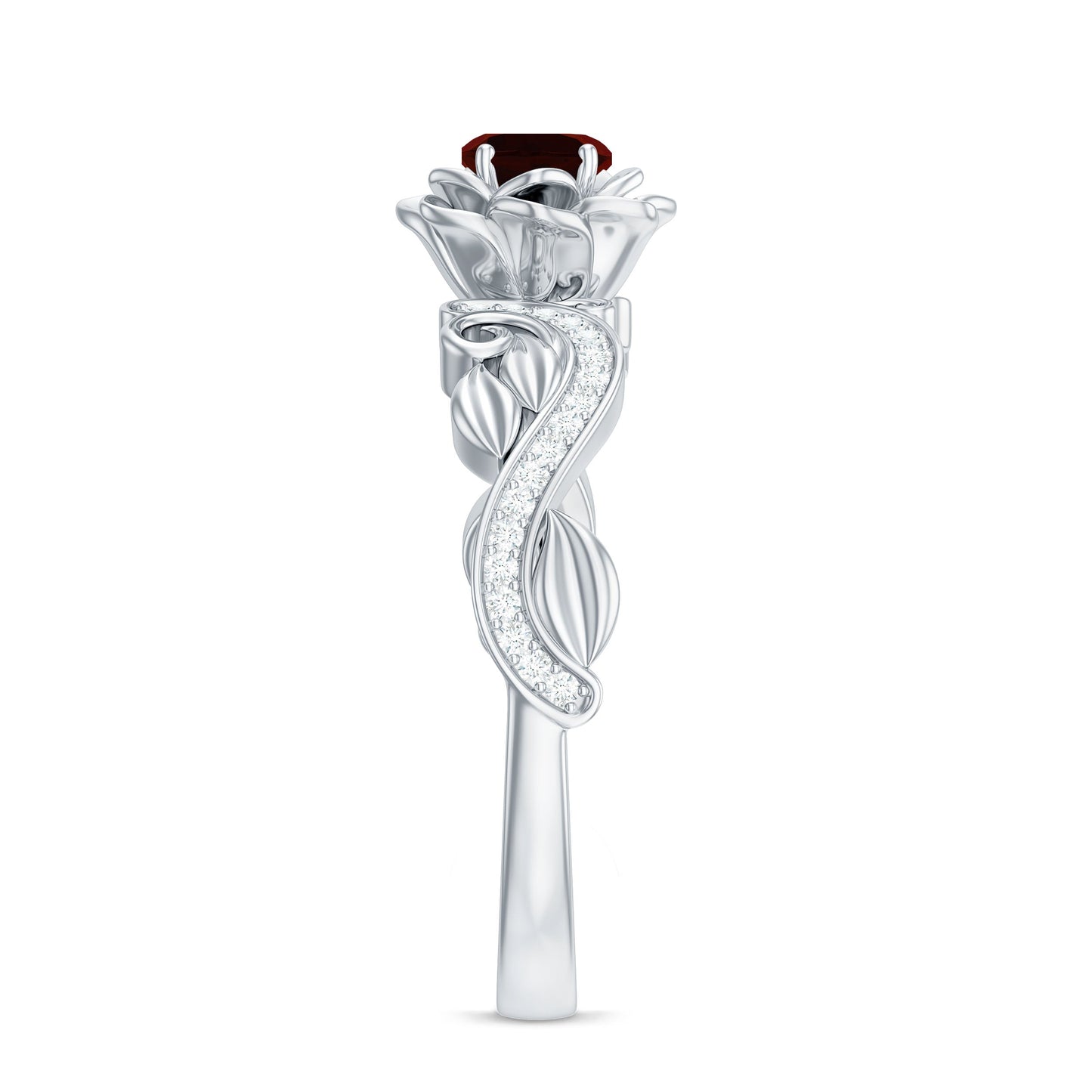 Certified Natural Garnet Rose Flower Engagement Ring with Diamond