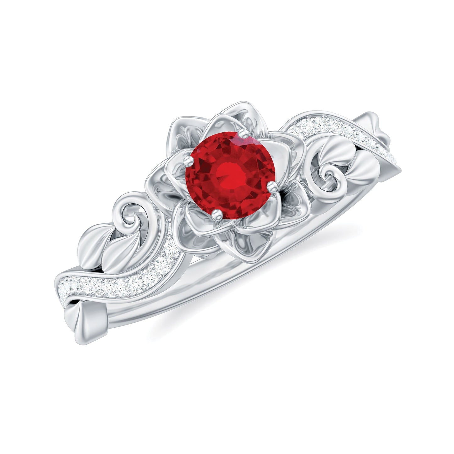 Nature Inspired Engagement Ring with Lab Ruby and Diamonds