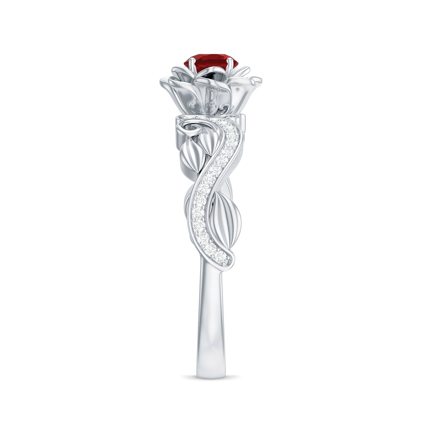 Nature Inspired Engagement Ring with Lab Ruby and Diamonds