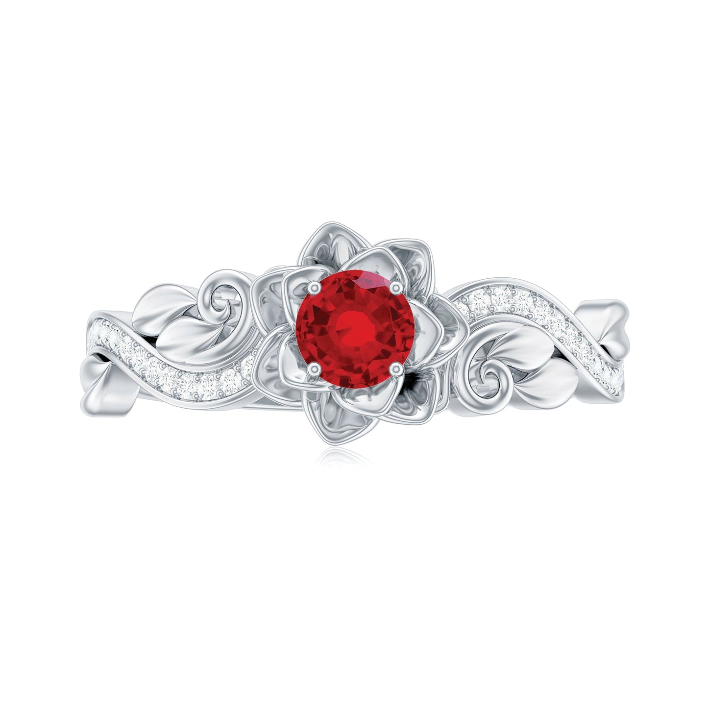 Nature Inspired Engagement Ring with Lab Ruby and Diamonds