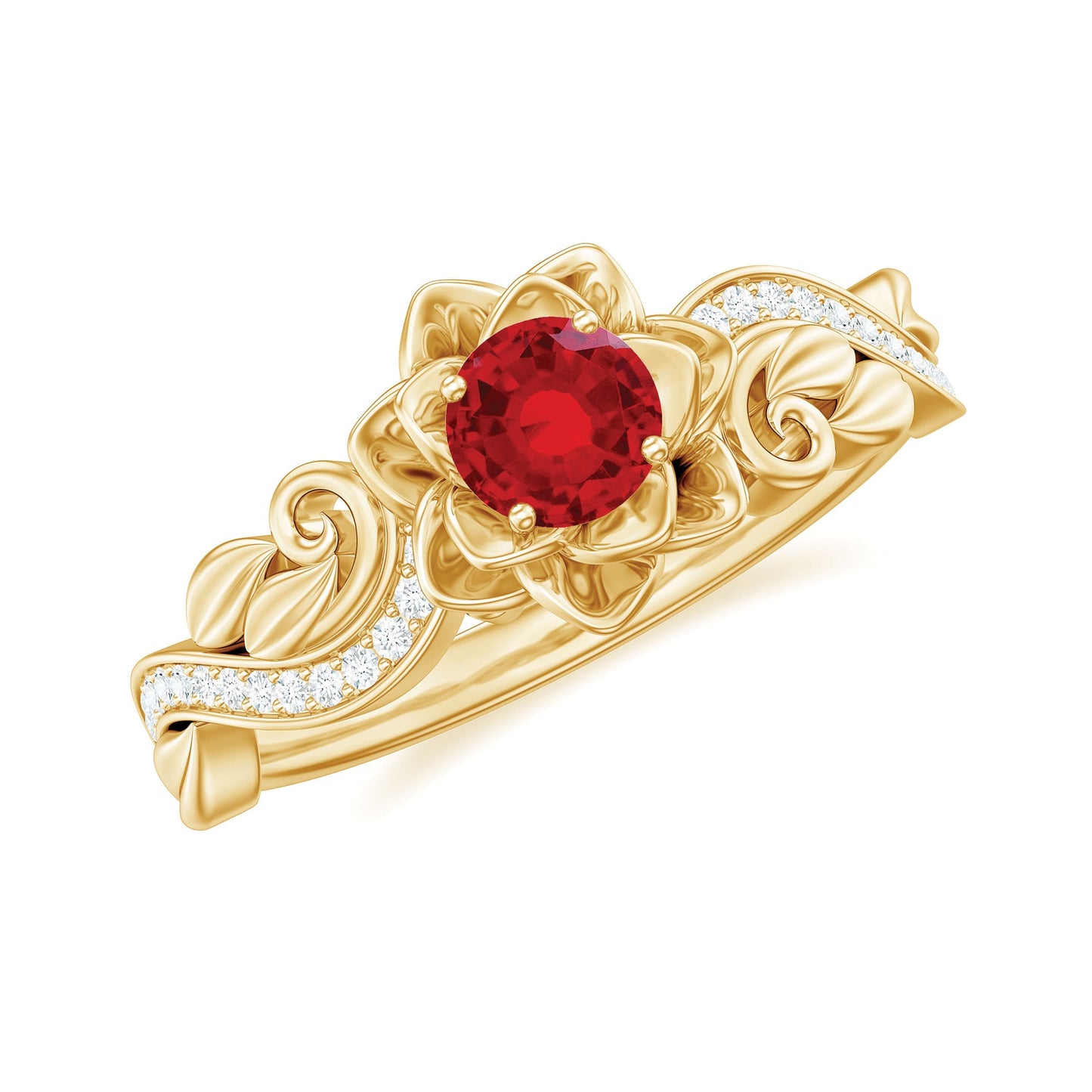 Nature Inspired Engagement Ring with Lab Ruby and Diamonds