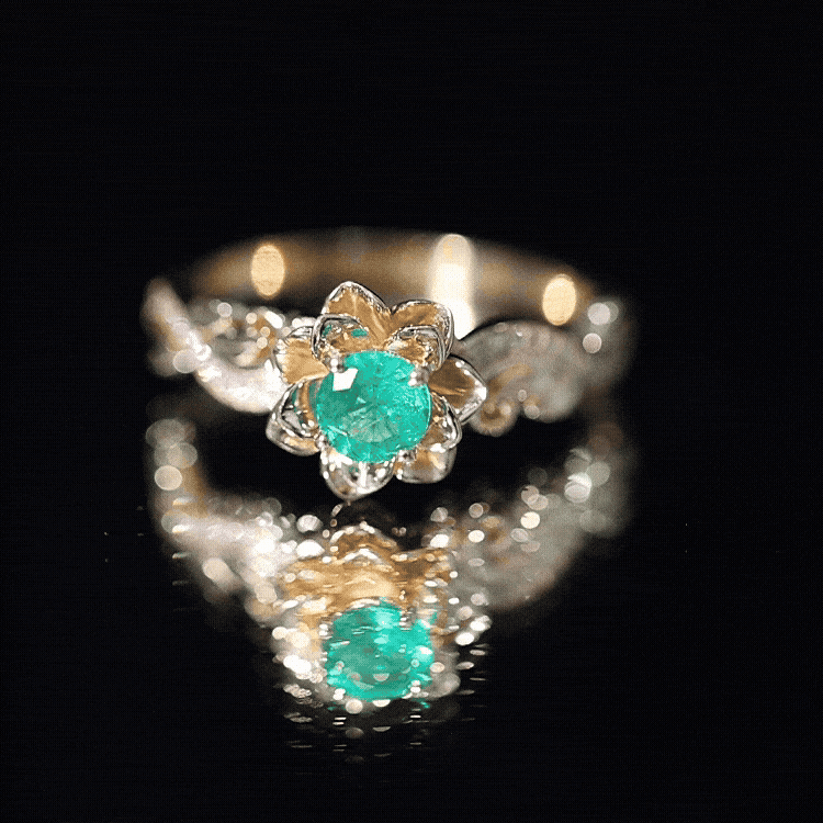 Certified 5 MM Emerald and Diamond Flower Engagement Ring