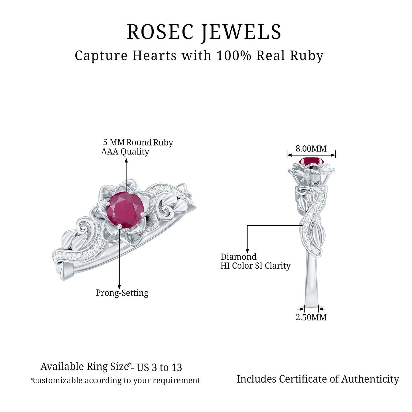 Nature Inspired 0.6 Carat Ruby Diamond Engagement Ring for Women