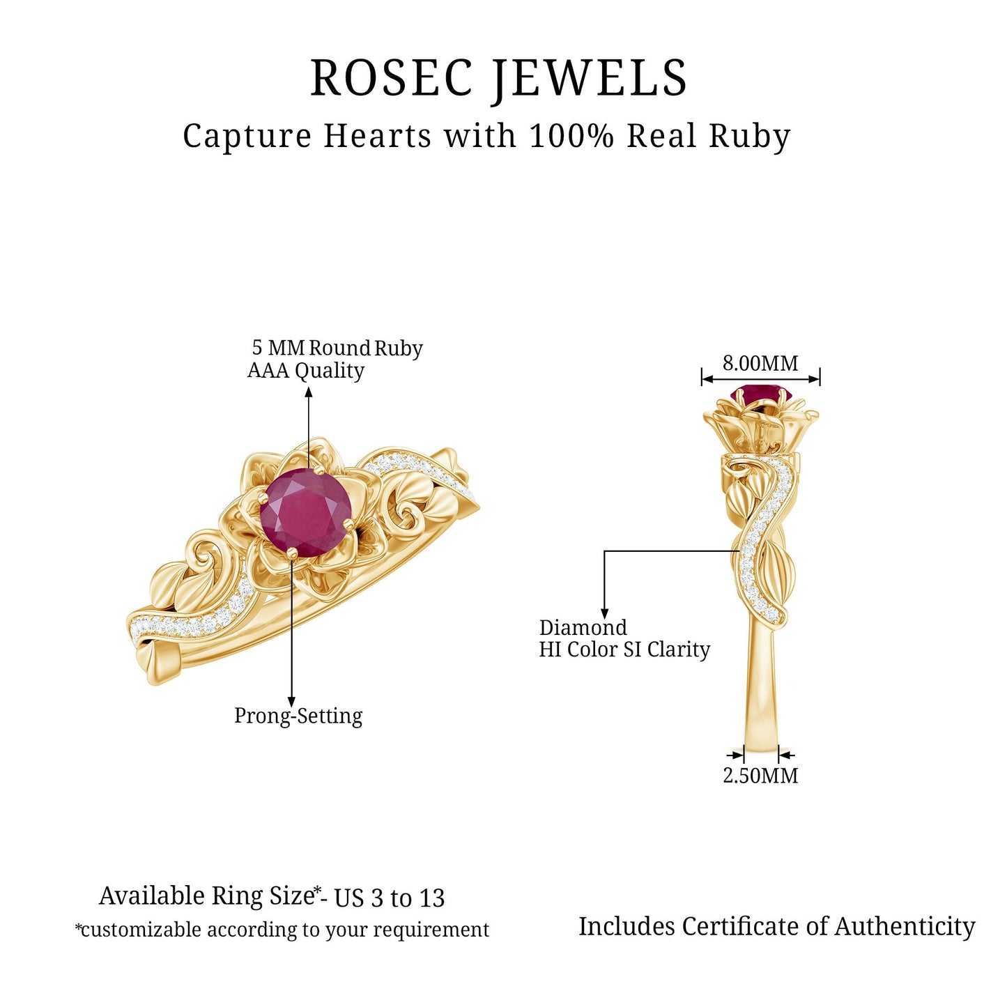 Nature Inspired 0.6 Carat Ruby Diamond Engagement Ring for Women