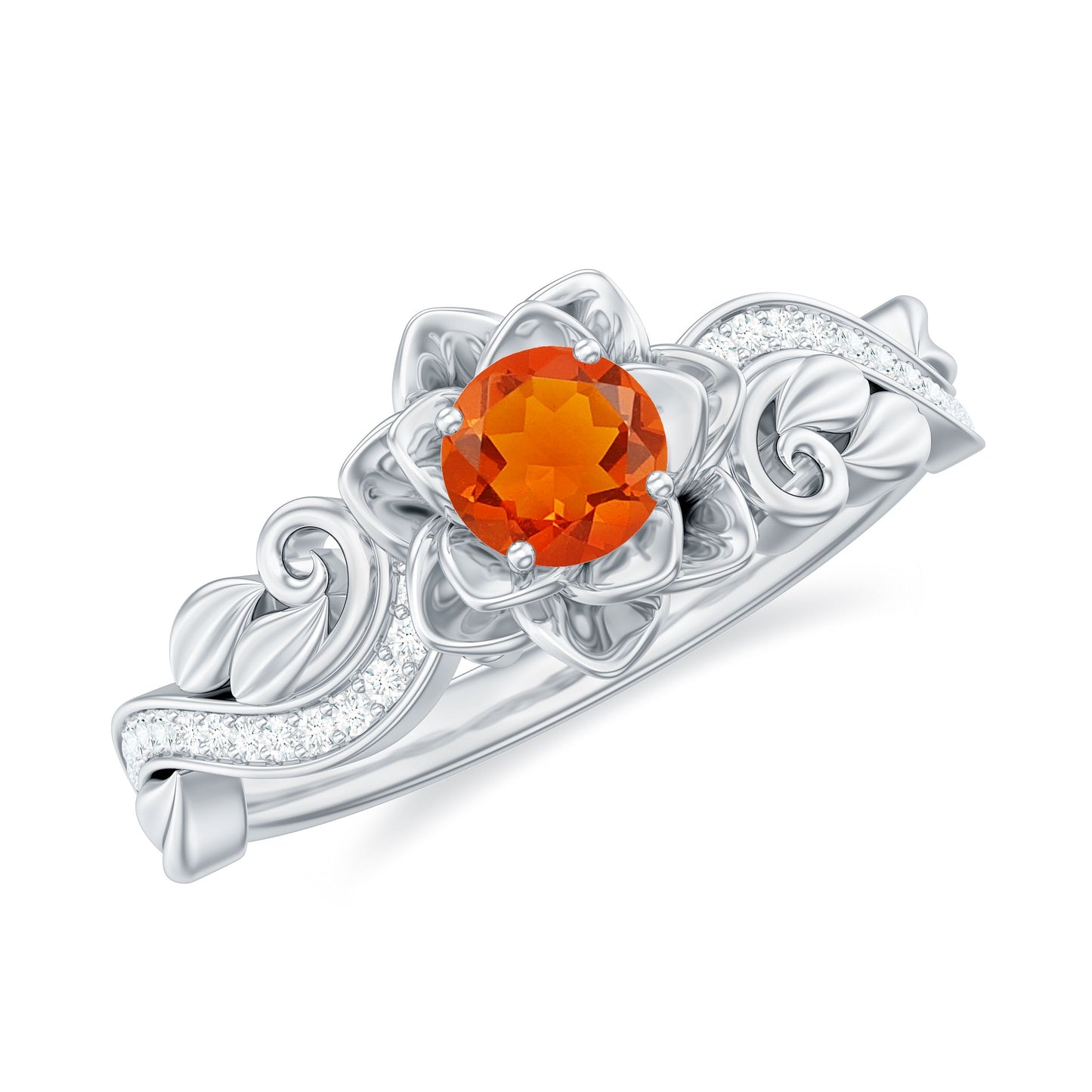 Nature Inspired Fire Opal and Diamond Engagement Ring with Certificate