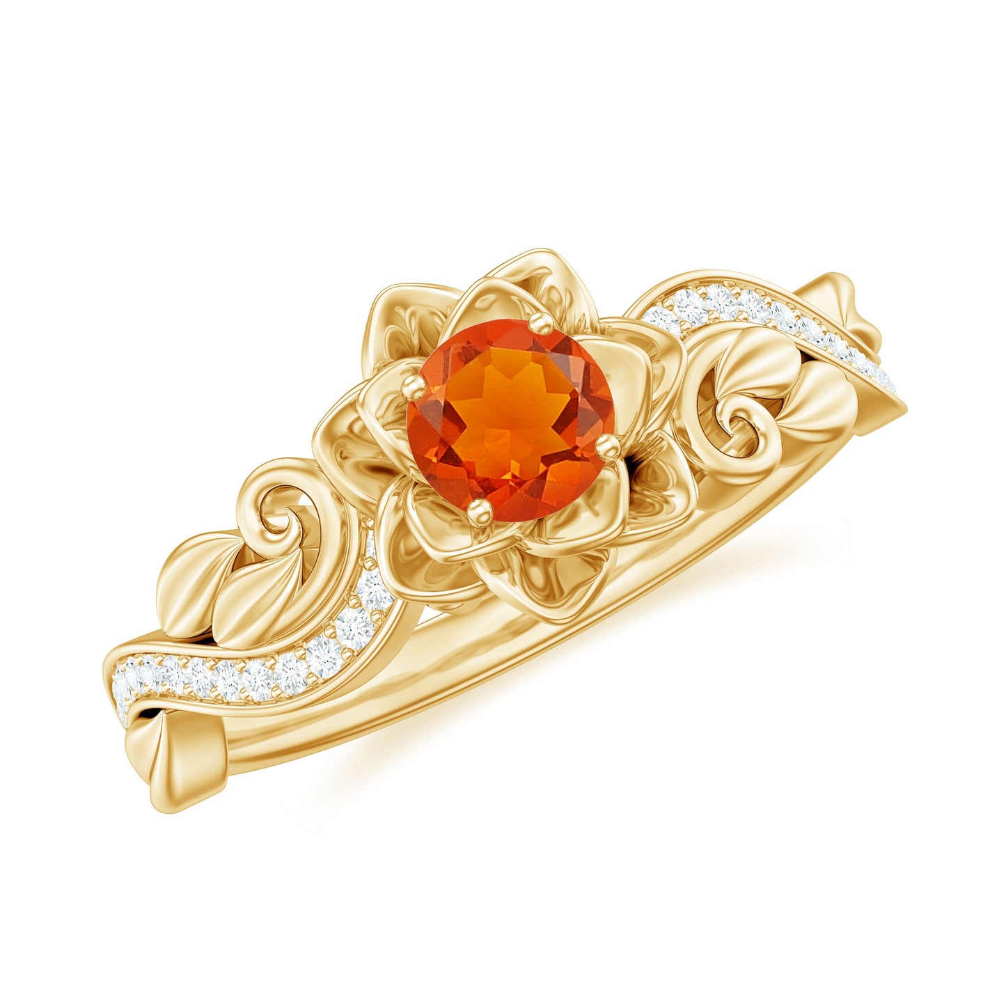 Nature Inspired Fire Opal and Diamond Engagement Ring with Certificate
