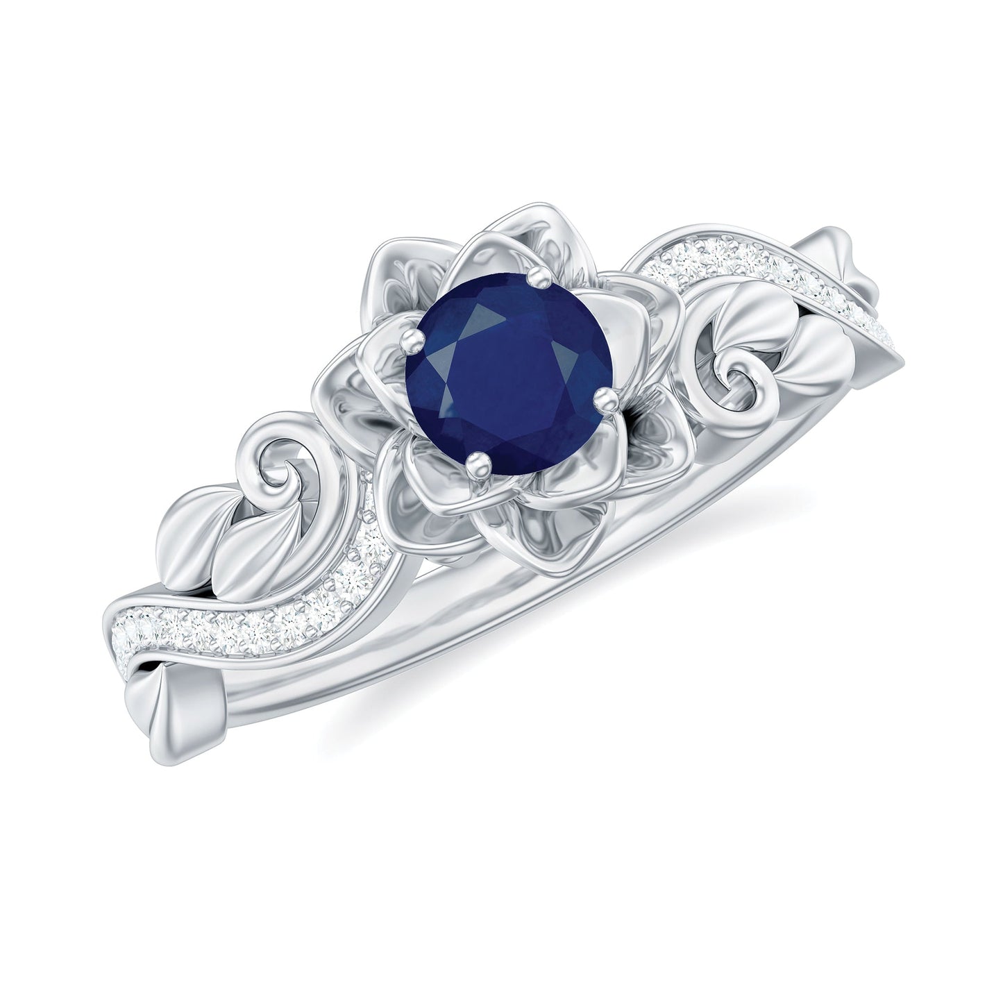 Flower Inspired Blue Sapphire and Diamond Engagement Ring