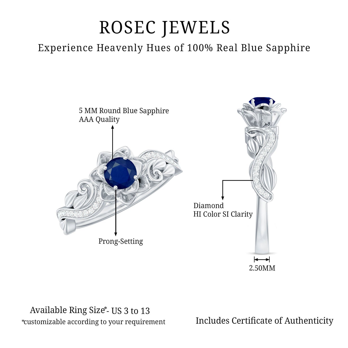 Flower Inspired Blue Sapphire and Diamond Engagement Ring