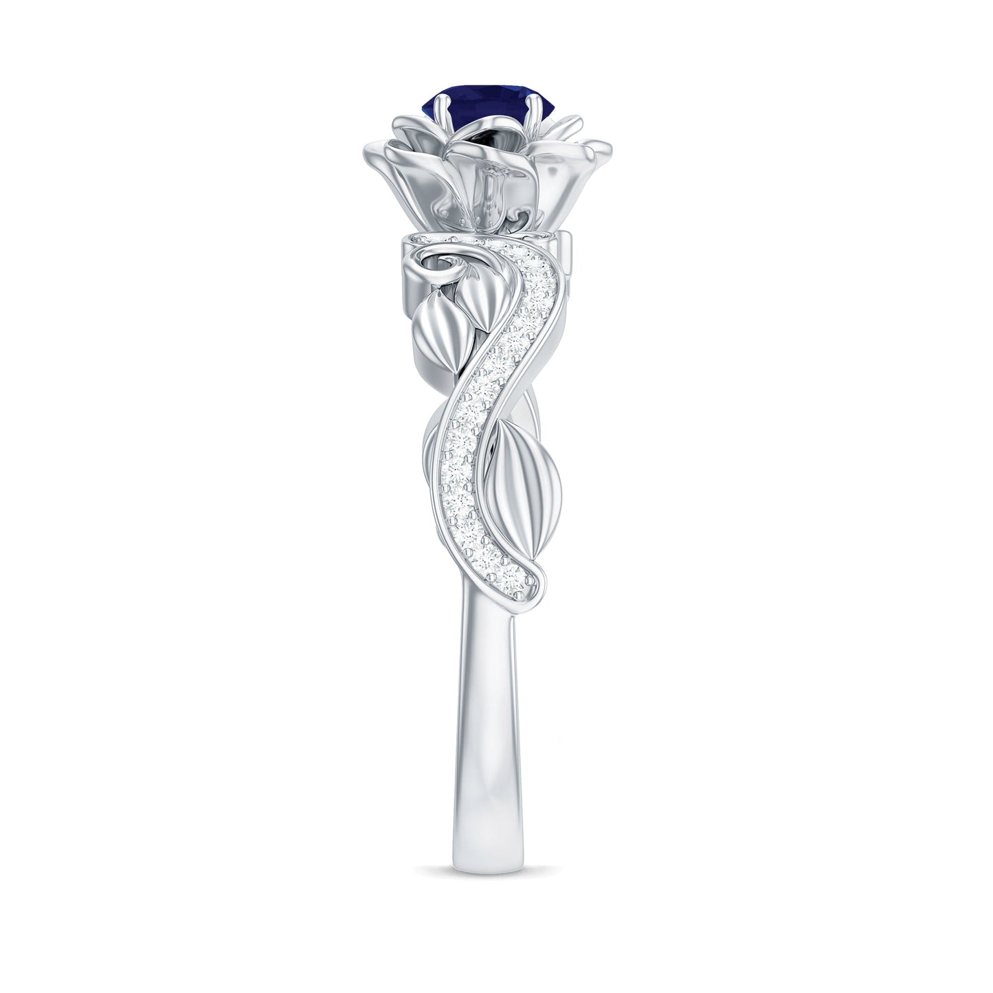 Flower Inspired Blue Sapphire and Diamond Engagement Ring