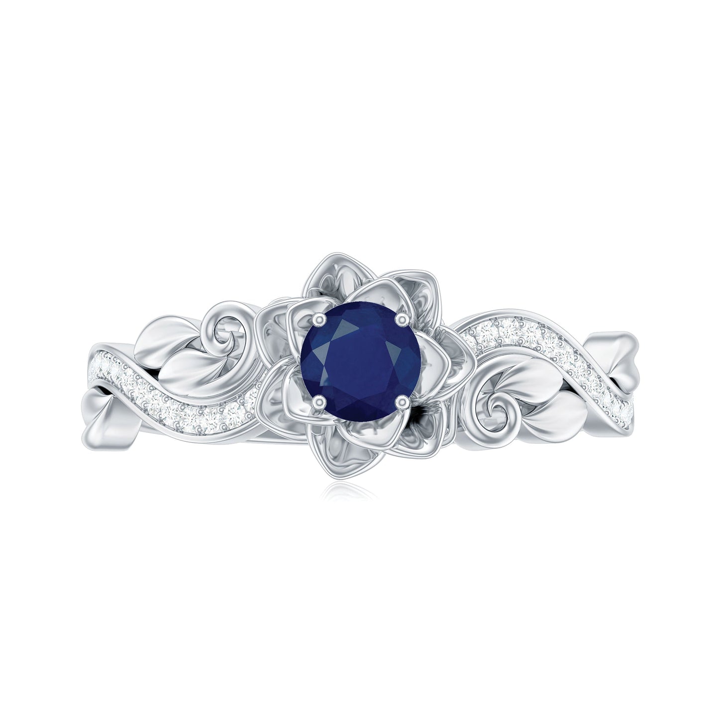 Flower Inspired Blue Sapphire and Diamond Engagement Ring