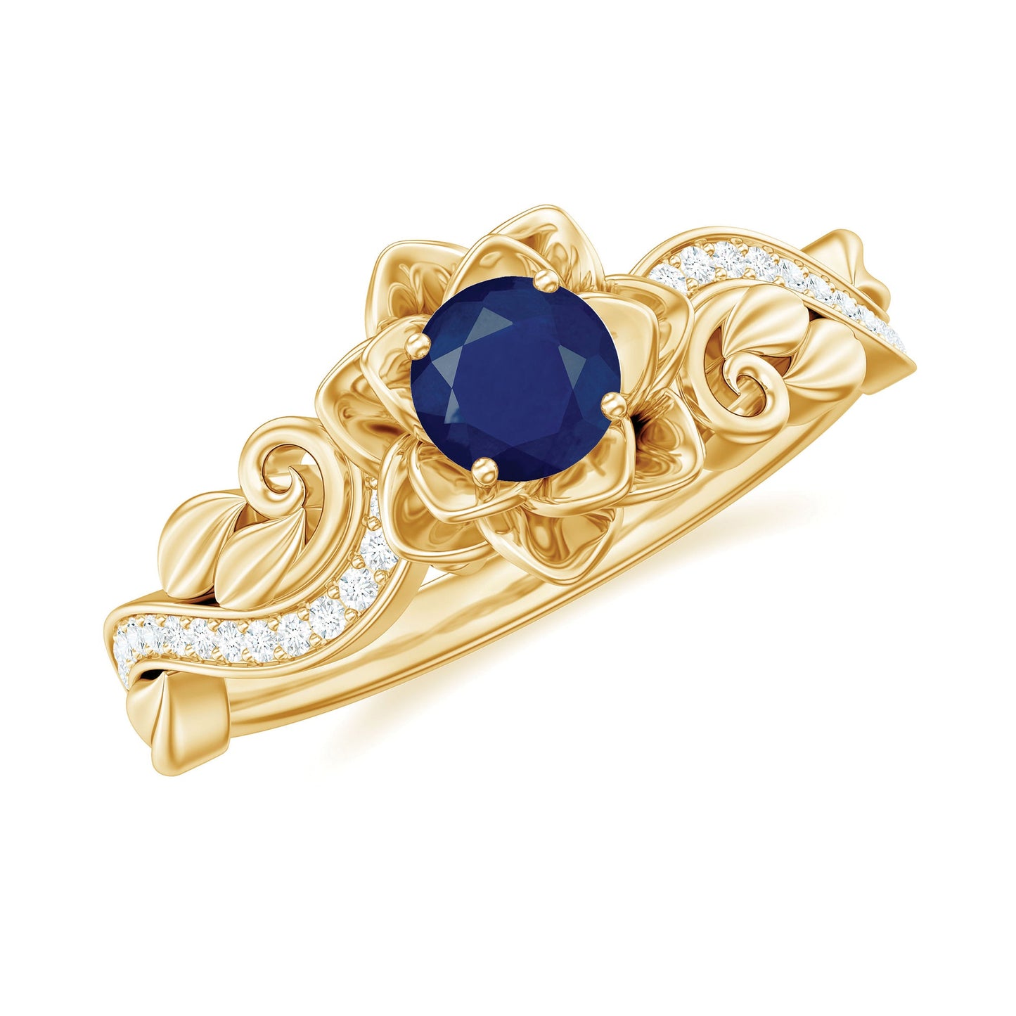 Flower Inspired Blue Sapphire and Diamond Engagement Ring
