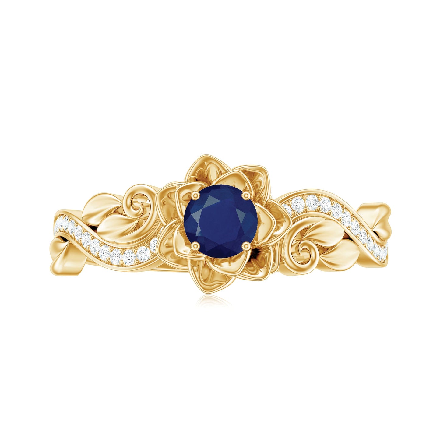 Flower Inspired Blue Sapphire and Diamond Engagement Ring