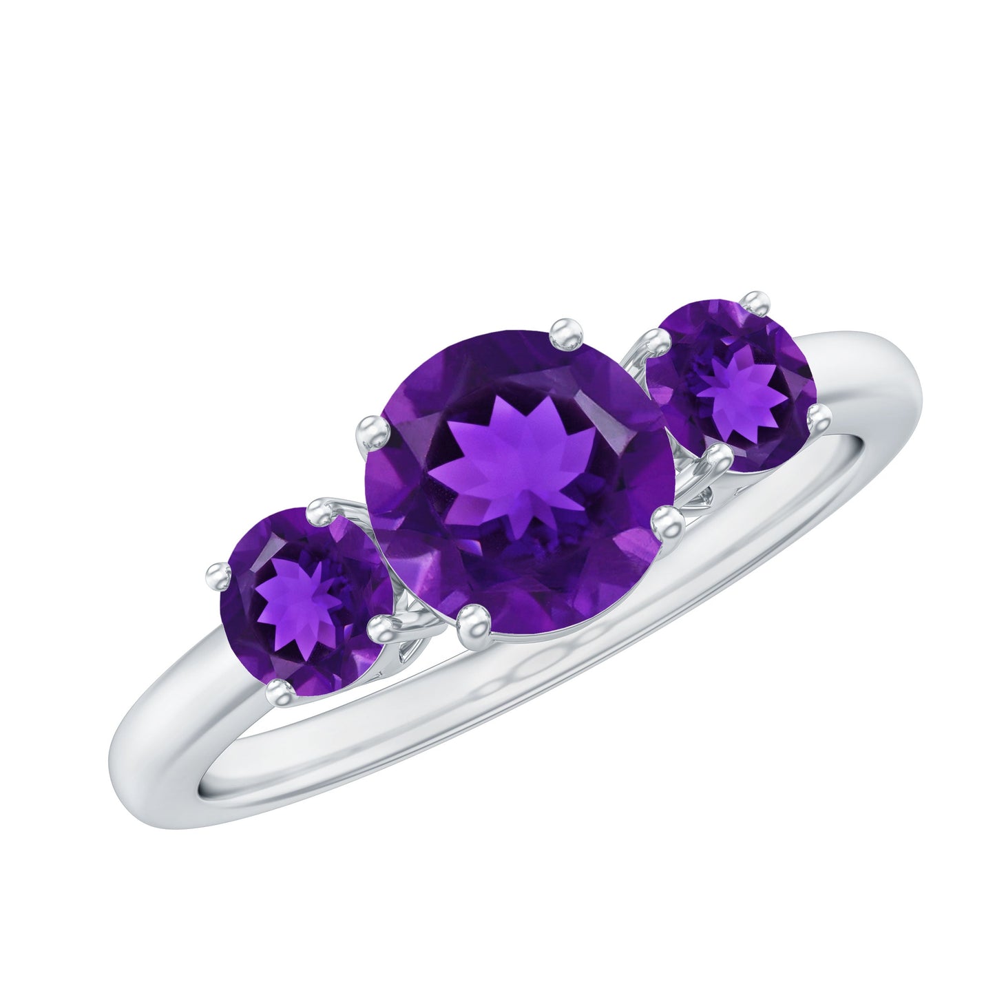3/4 CT Round Cut Amethyst Three Stone Ring