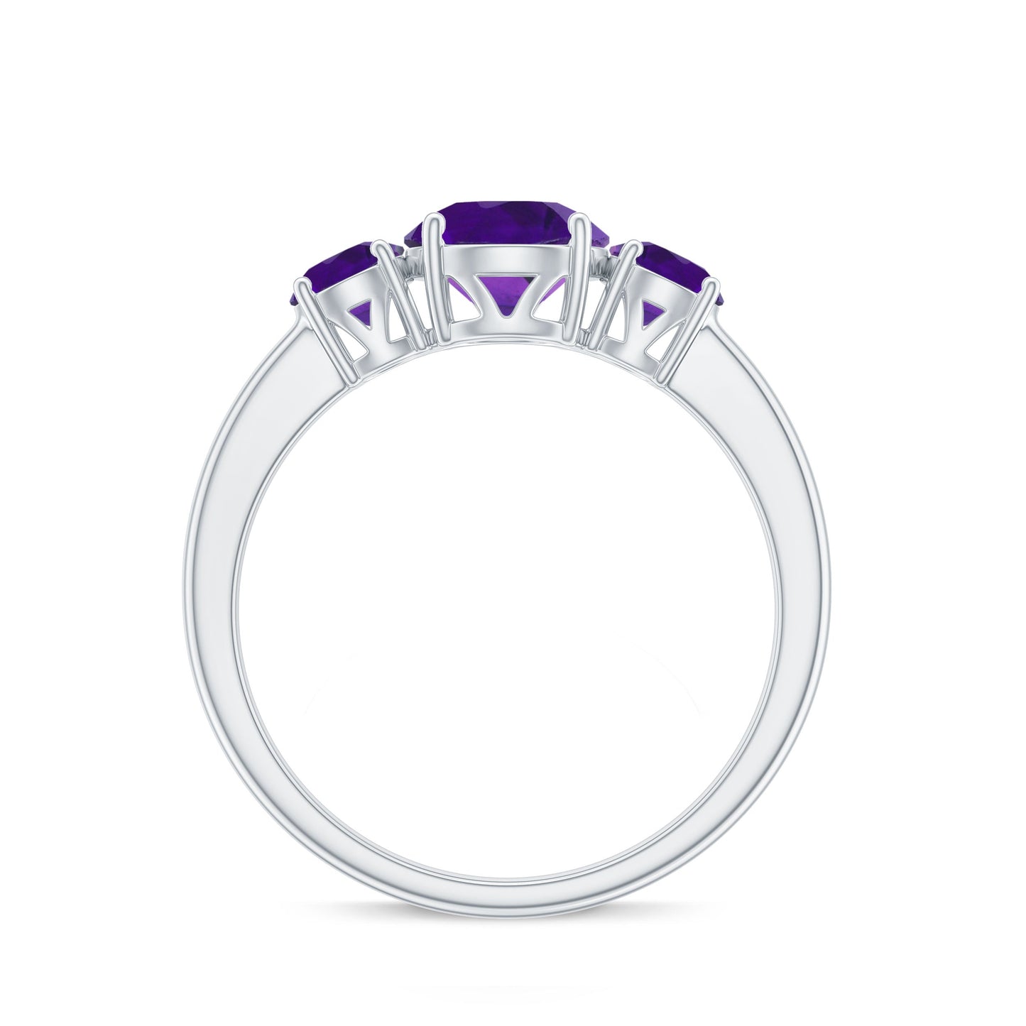 3/4 CT Round Cut Amethyst Three Stone Ring