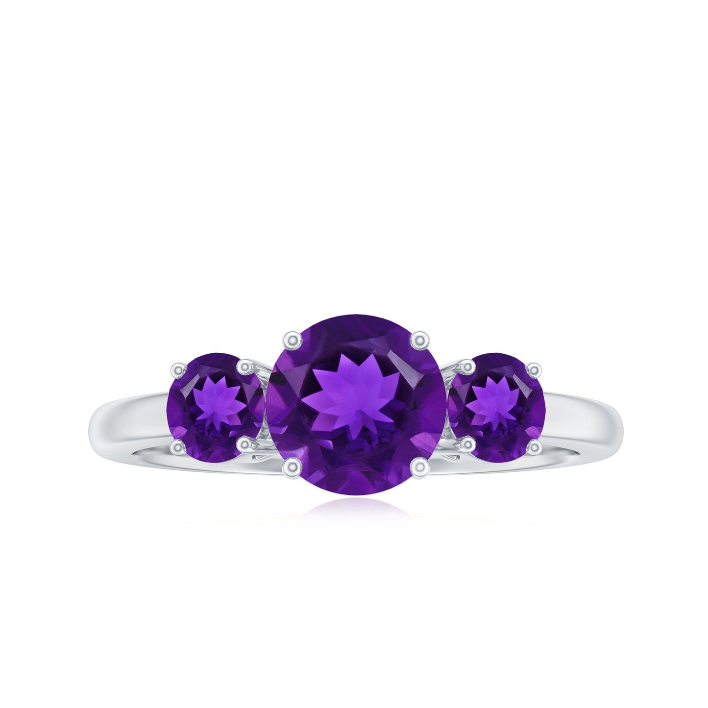 3/4 CT Round Cut Amethyst Three Stone Ring