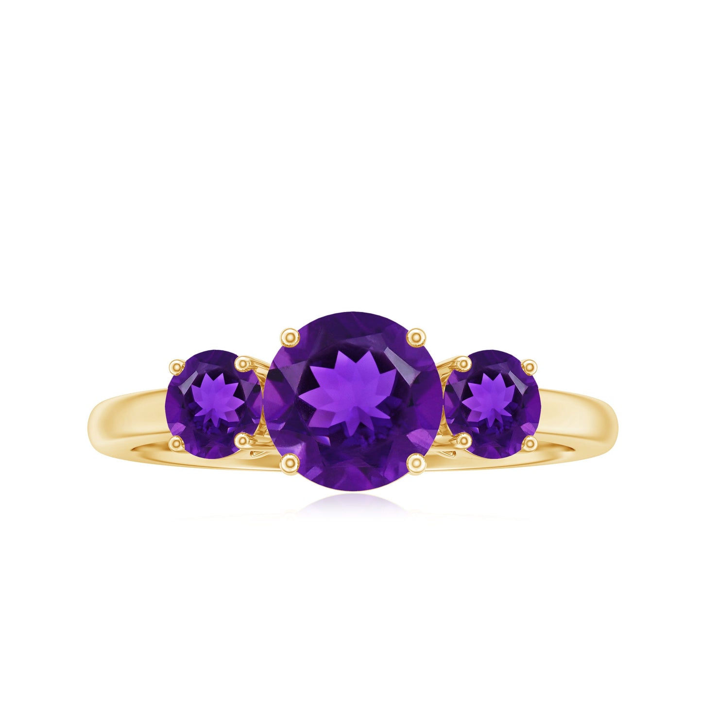 3/4 CT Round Cut Amethyst Three Stone Ring