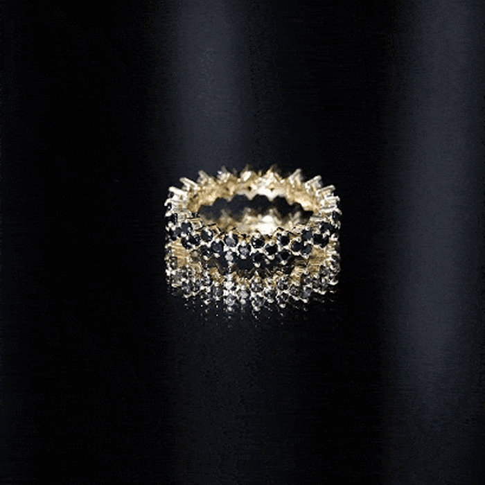 Natural Black Spinel Cluster Eternity Ring in Prong Setting